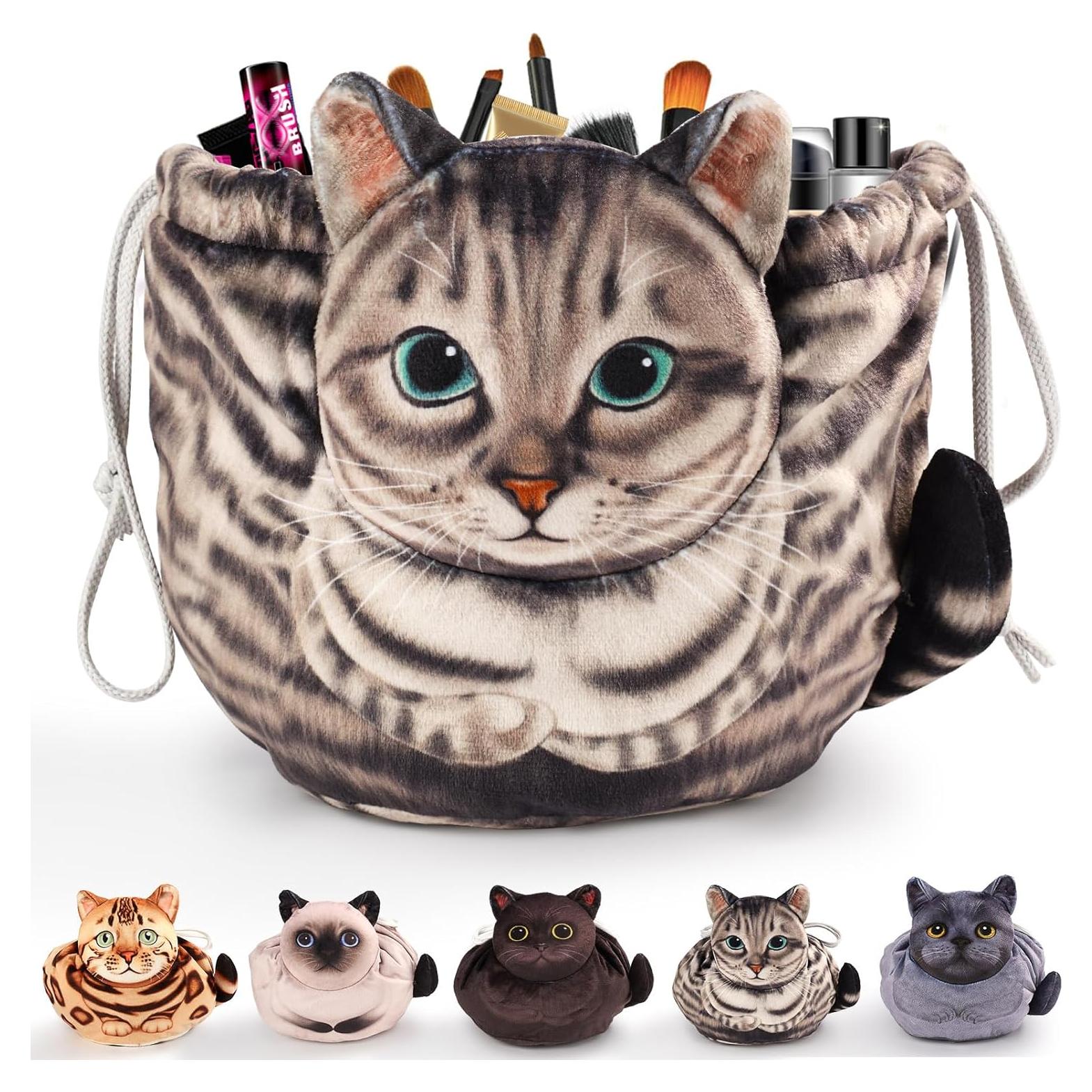 Bolsa de Maquillaje Gato Gris Openhaha con Cierre de Cuerda