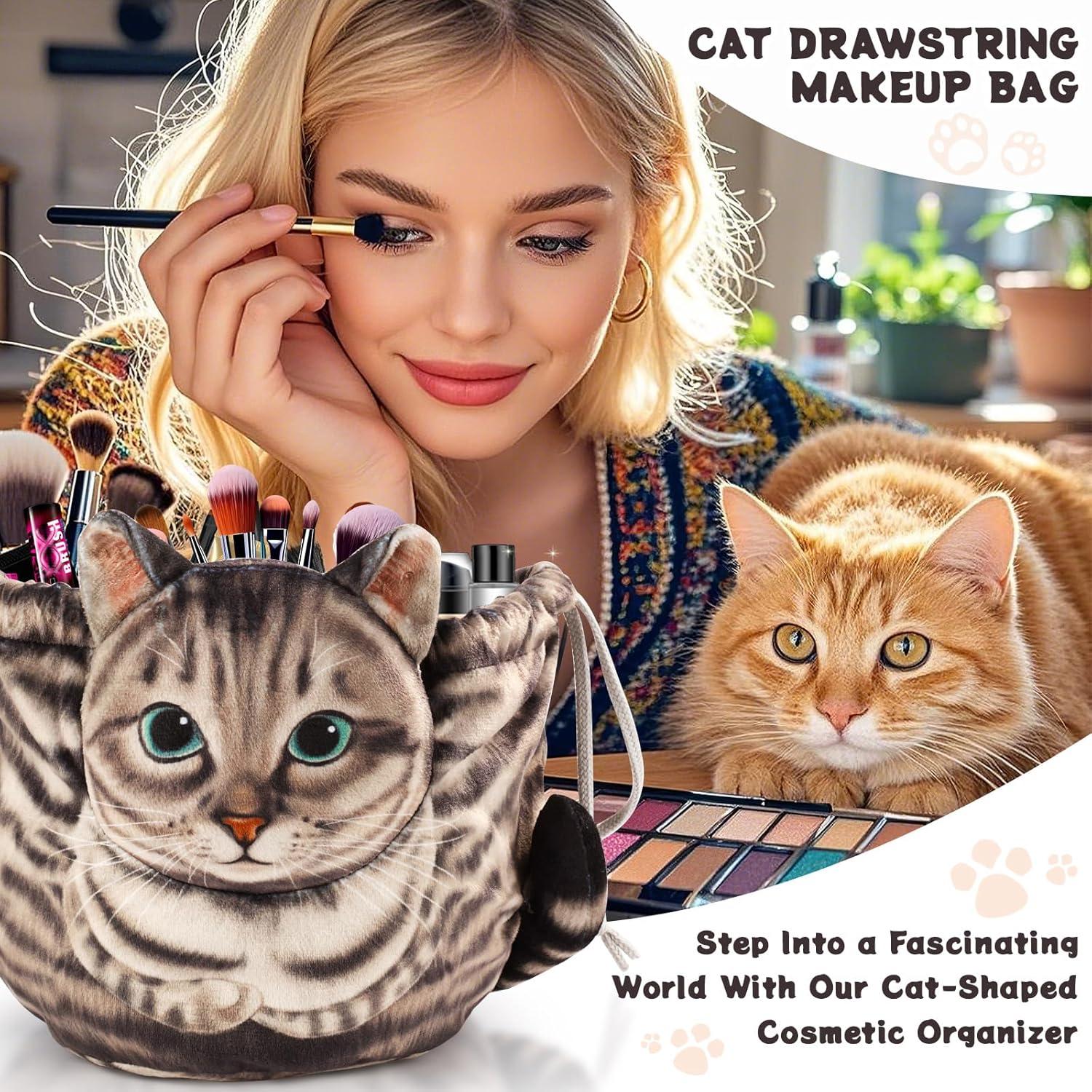 Bolsa de Maquillaje Gato Gris Openhaha con Cierre de Cuerda