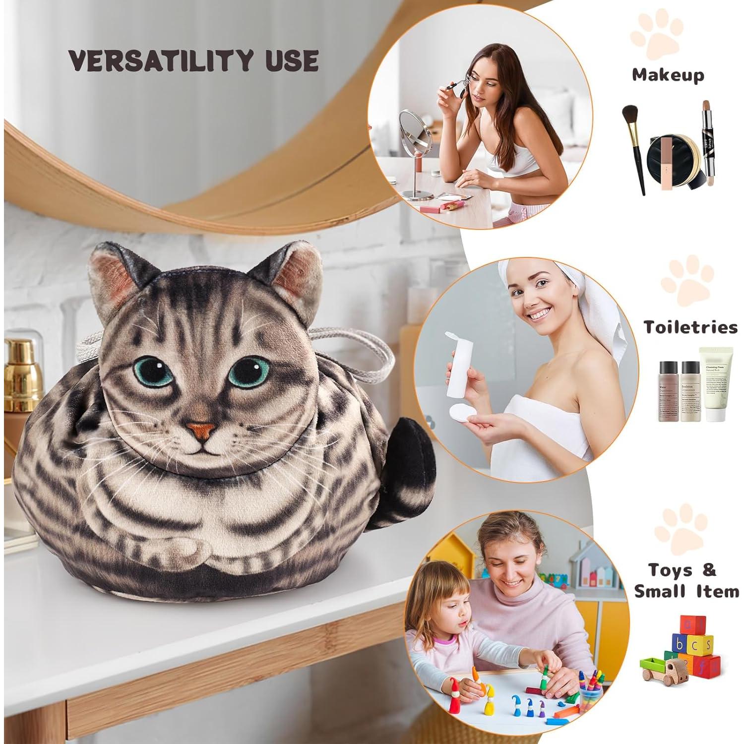 Bolsa de Maquillaje Gato Gris Openhaha con Cierre de Cuerda