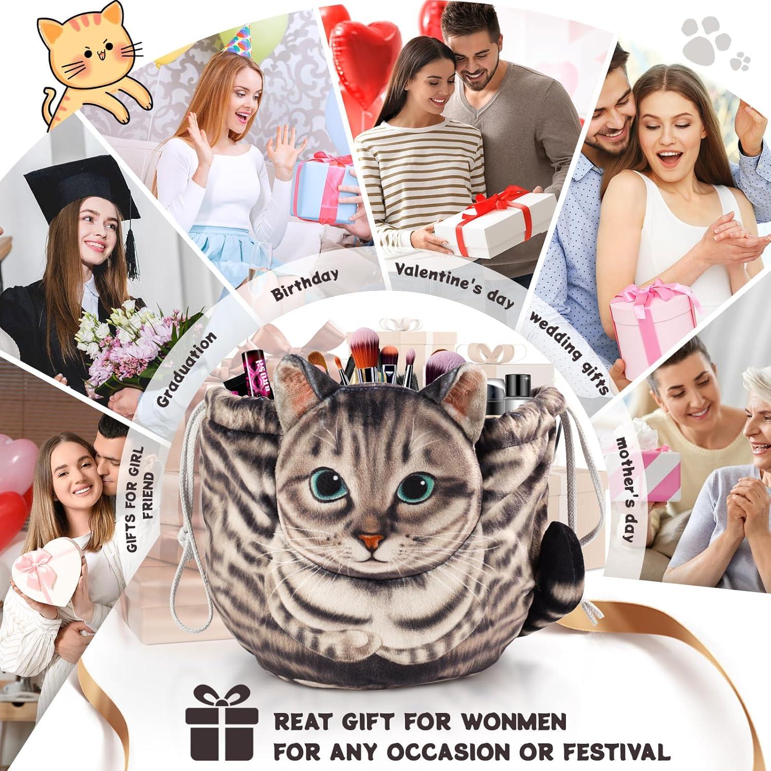 Bolsa de Maquillaje Gato Gris Openhaha con Cierre de Cuerda