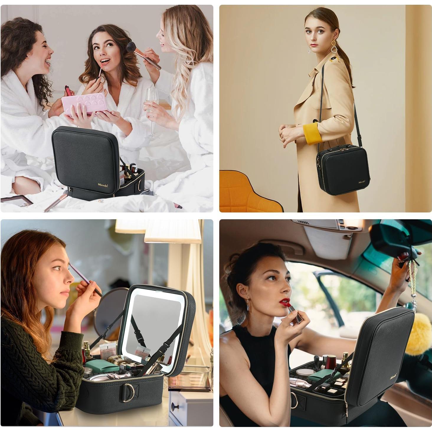 Bolsa de Maquillaje de Viaje Mocado con Espejo LED 10X Negro