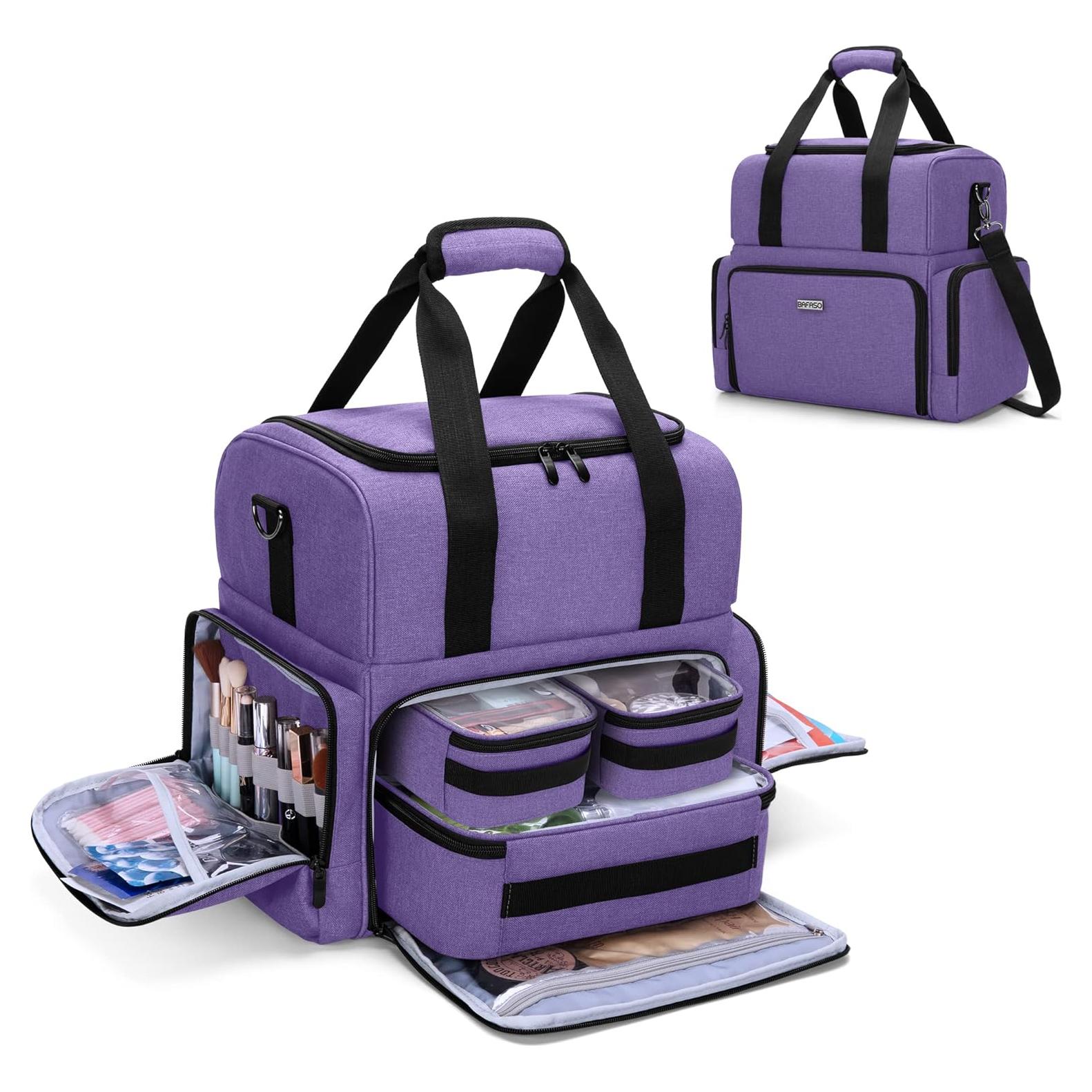 Bolsa de Maquillaje de Viaje BAFASO Grande 2 Capas Púrpura