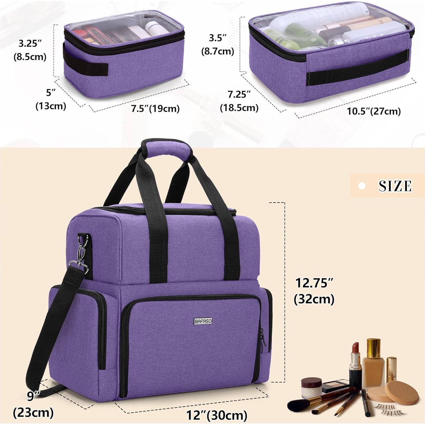 Bolsa de Maquillaje de Viaje BAFASO Grande 2 Capas Púrpura