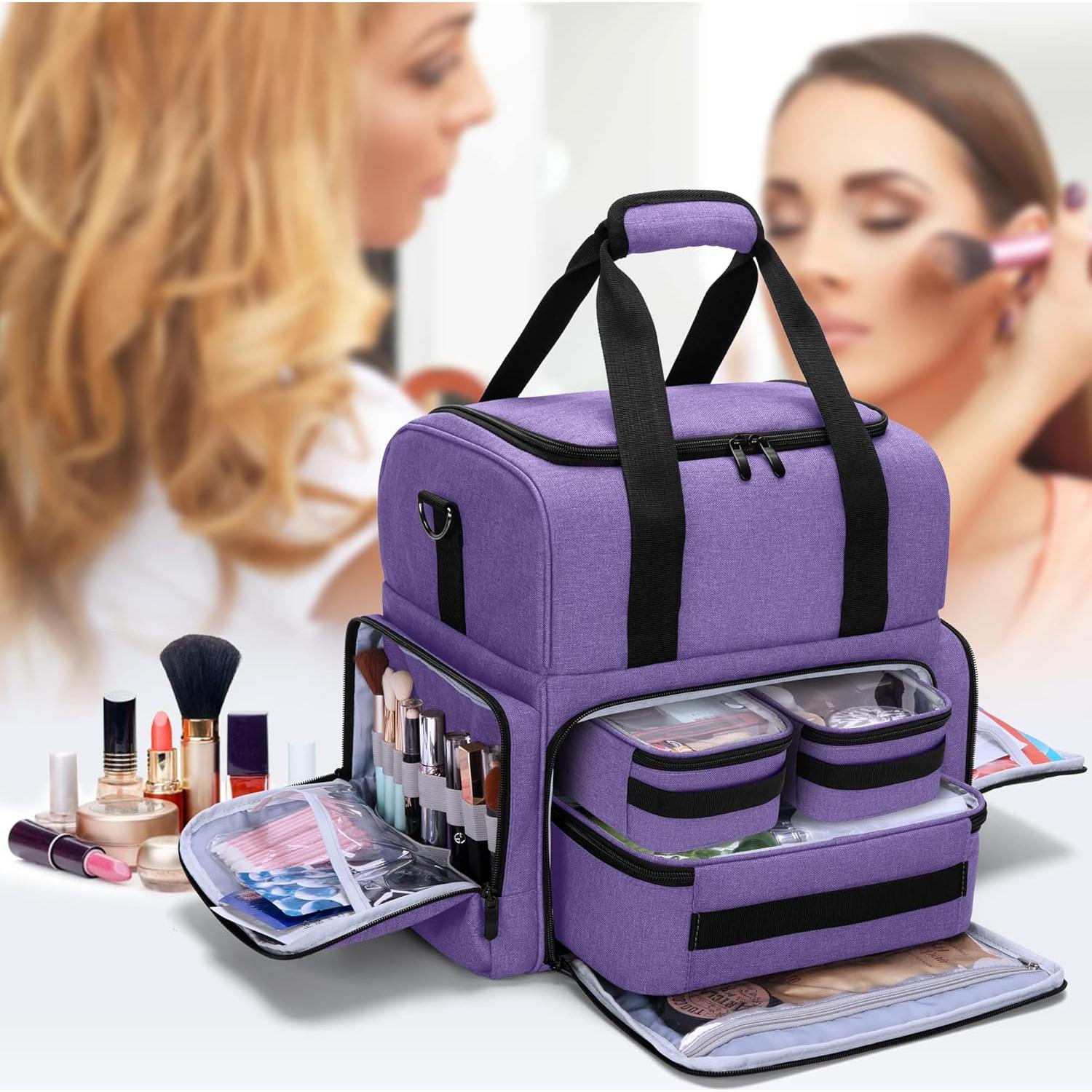 Bolsa de Maquillaje de Viaje BAFASO Grande 2 Capas Púrpura