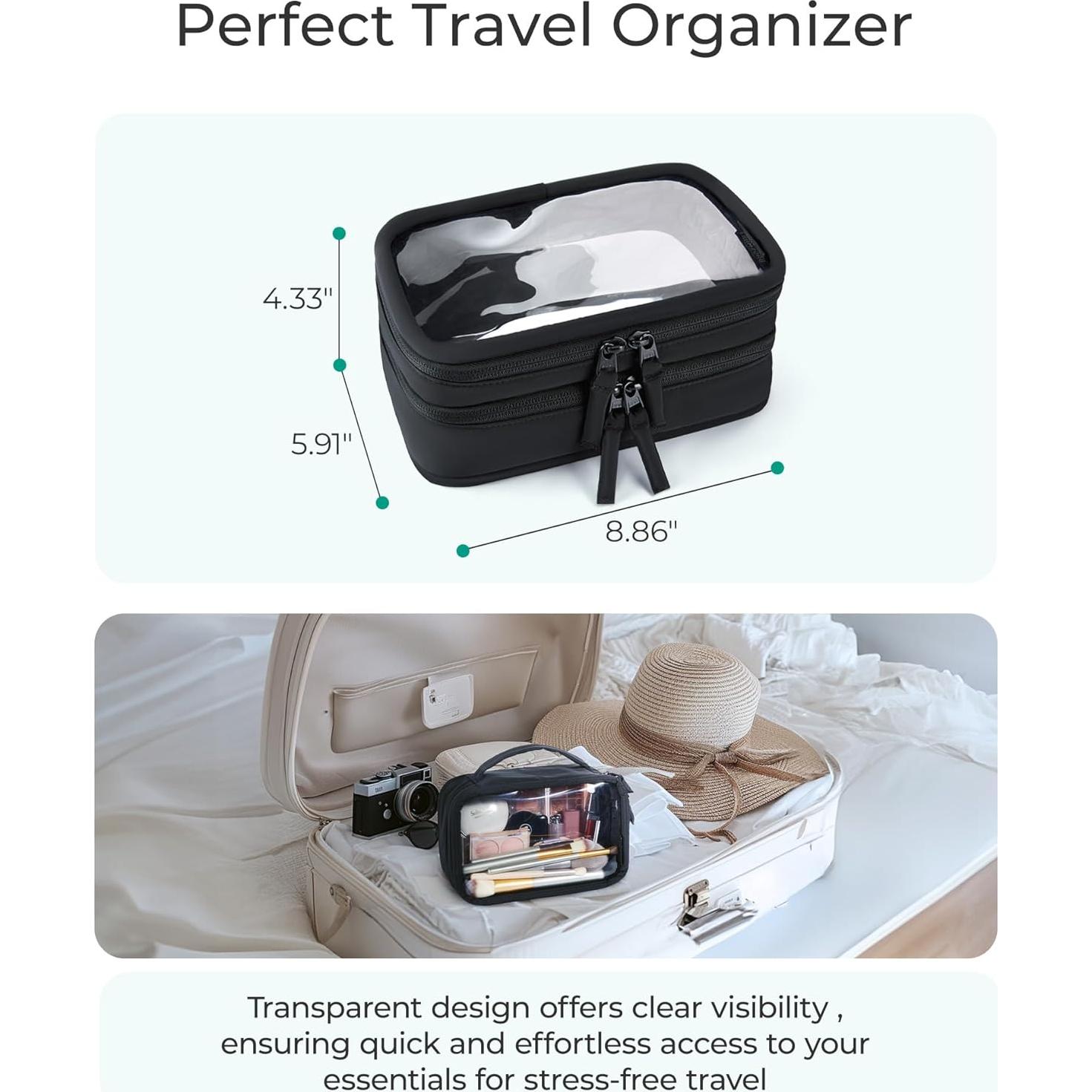 Bolsa de Maquillaje Transparente BAGSMART 22.5x15x11cm Doble Capa