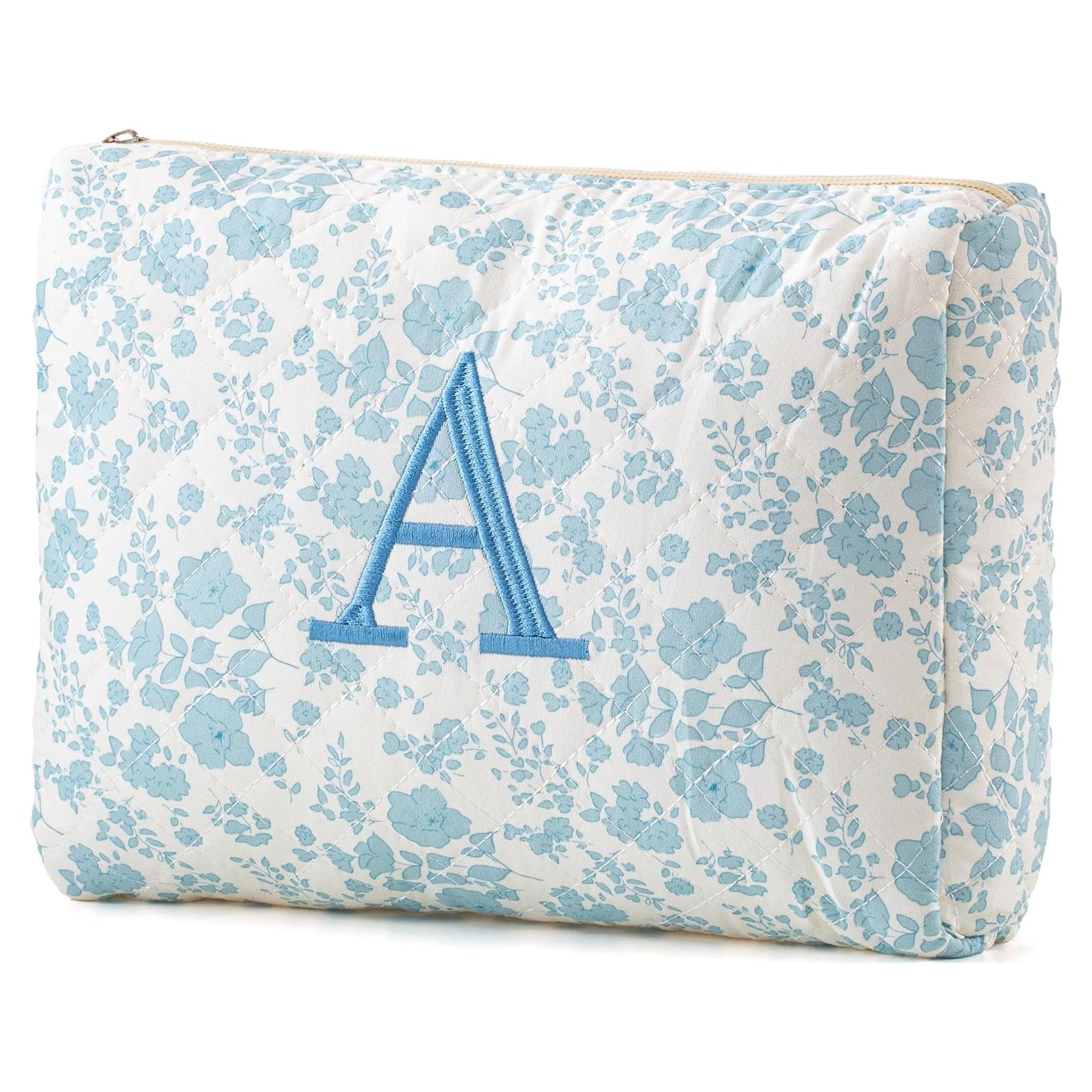 Bolsa de Maquillaje Acolchada HBselect Floral Azul Mediana