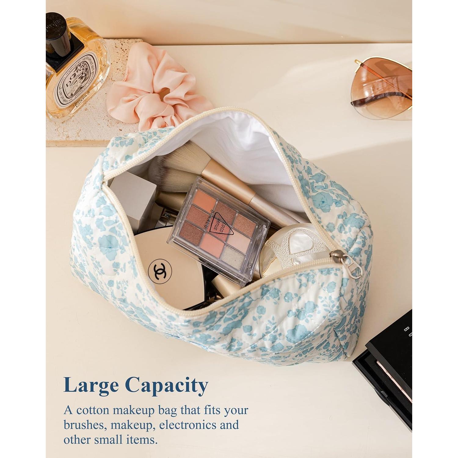 Bolsa de Maquillaje Acolchada HBselect Floral Azul Mediana