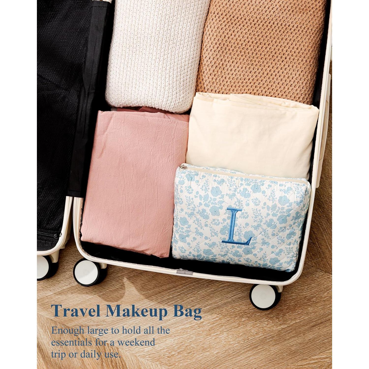 Bolsa de Maquillaje Acolchada HBselect Floral Azul Mediana