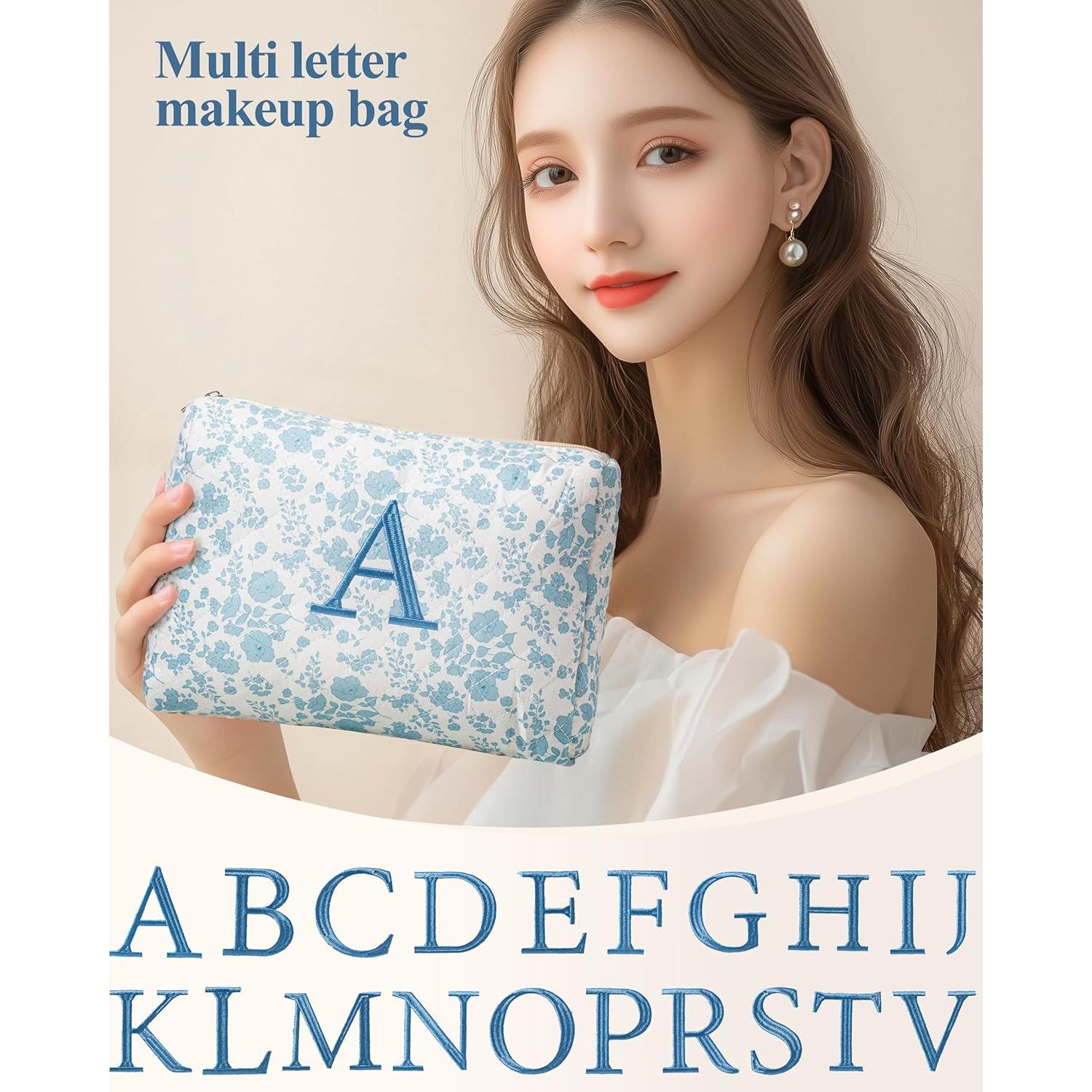 Bolsa de Maquillaje Acolchada HBselect Floral Azul Mediana