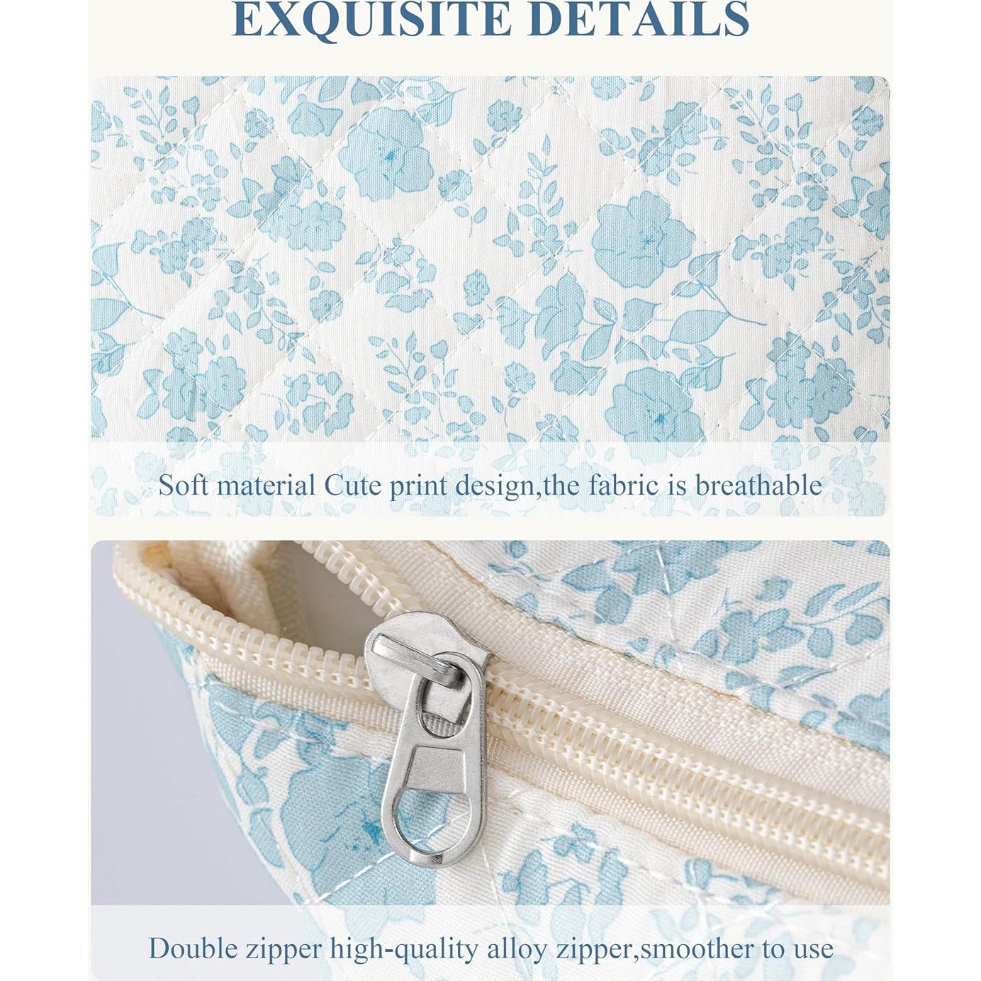 Bolsa de Maquillaje Acolchada HBselect Floral Azul Mediana