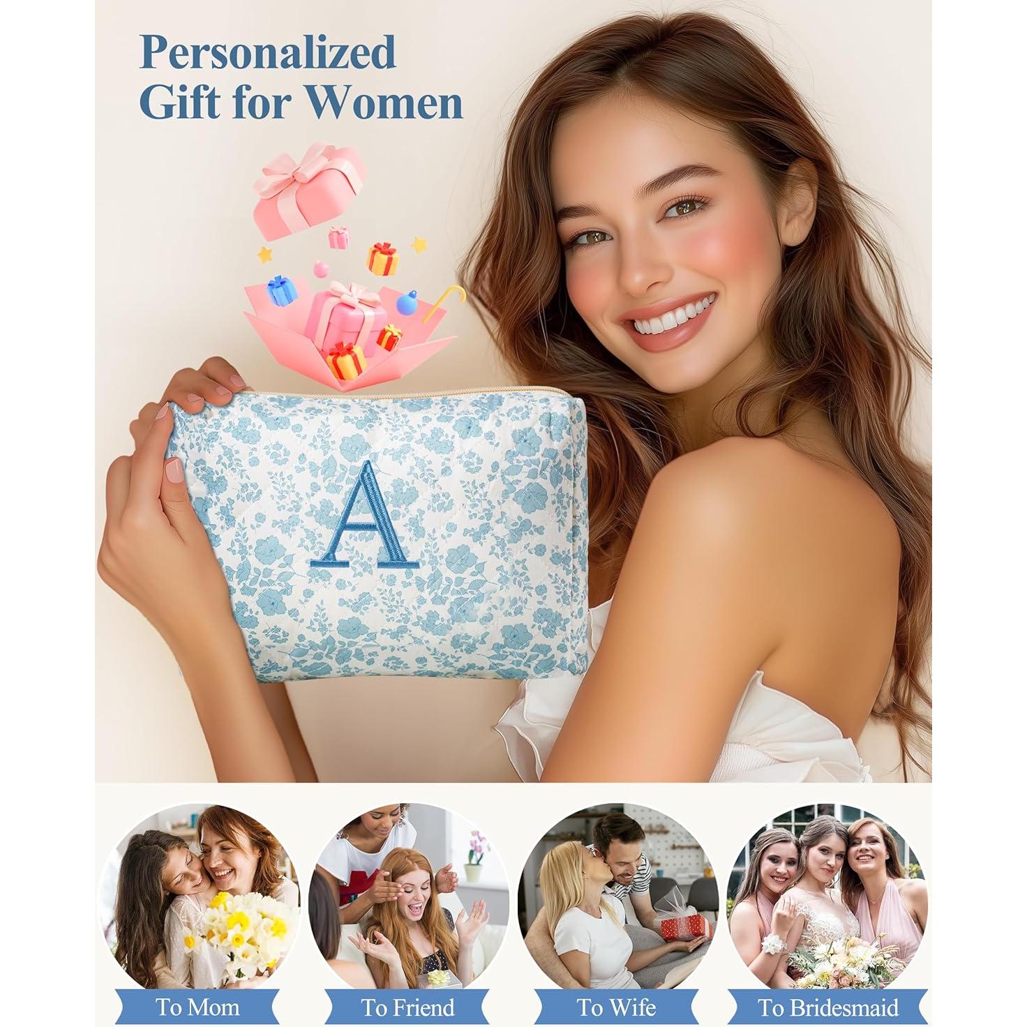 Bolsa de Maquillaje Acolchada HBselect Floral Azul Mediana