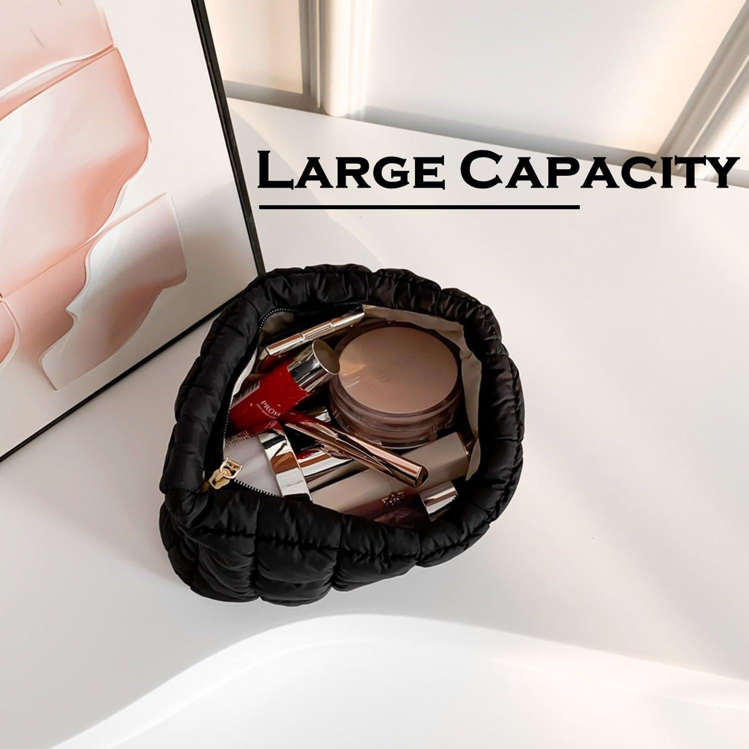 Bolsa de Maquillaje Acolchada Puffy para Mujeres - Negro