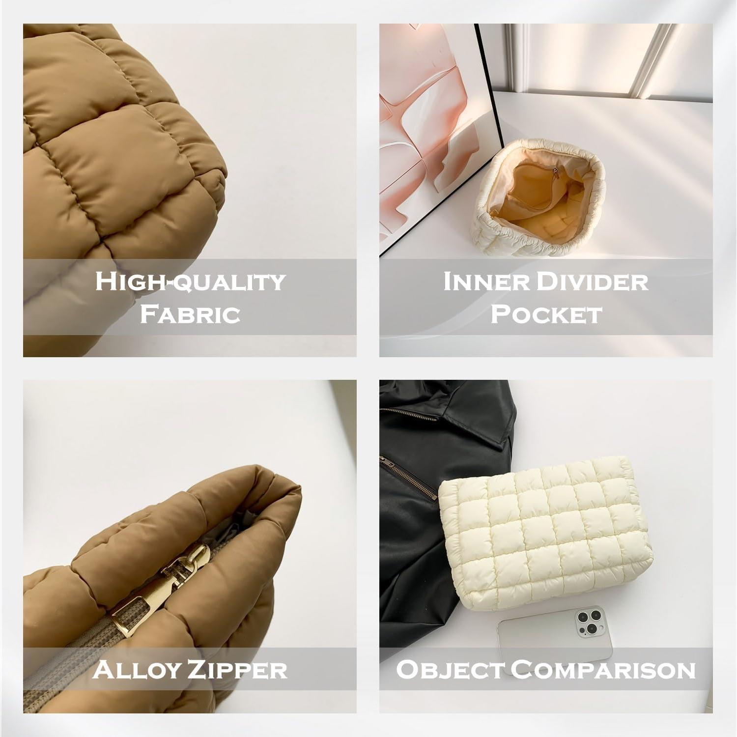 Bolsa de Maquillaje Acolchada Puffy para Mujeres - Negro