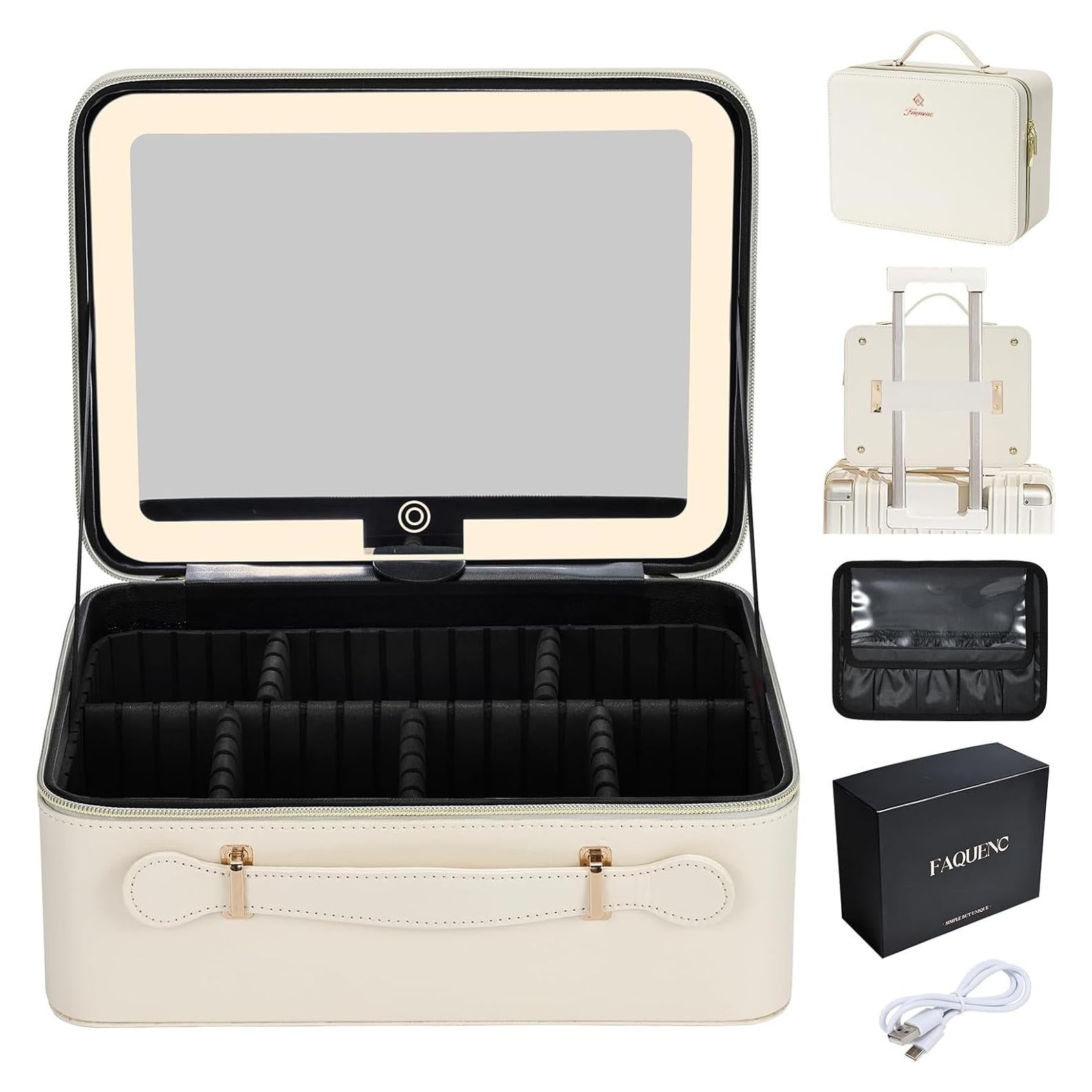 Estuche de Maquillaje Faquenc con Espejo LED 29 cm Blanco