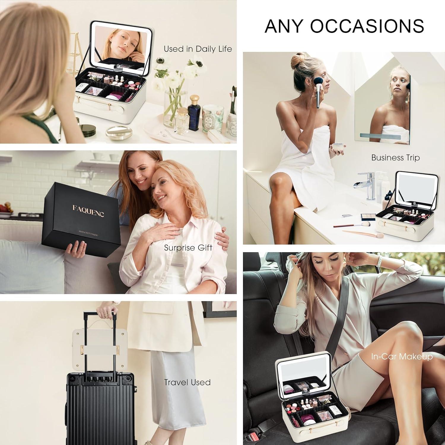 Estuche de Maquillaje Faquenc con Espejo LED 29 cm Blanco