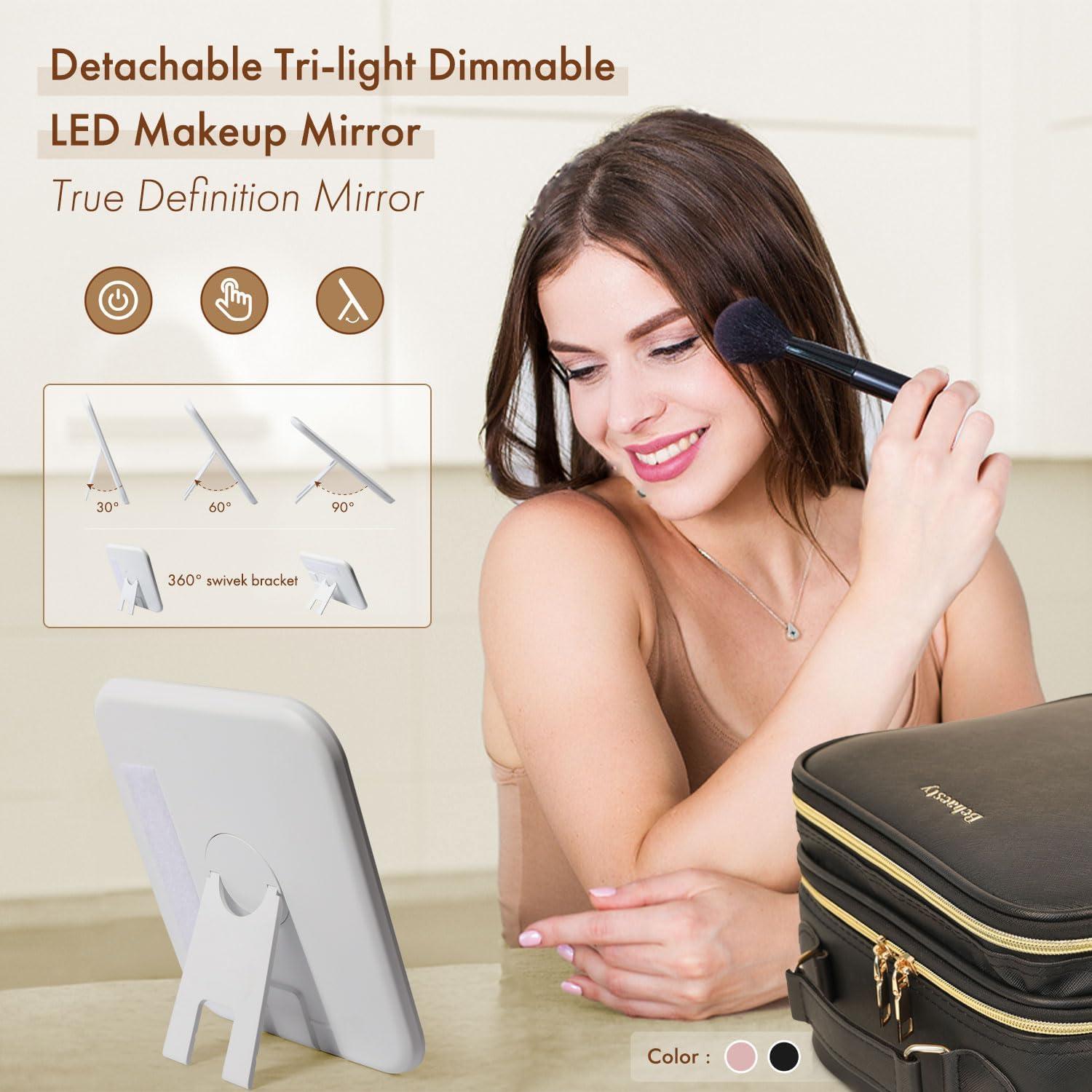 Bolsa de Maquillaje Behaesty con Espejo LED Tri-color 26.5x23.1cm