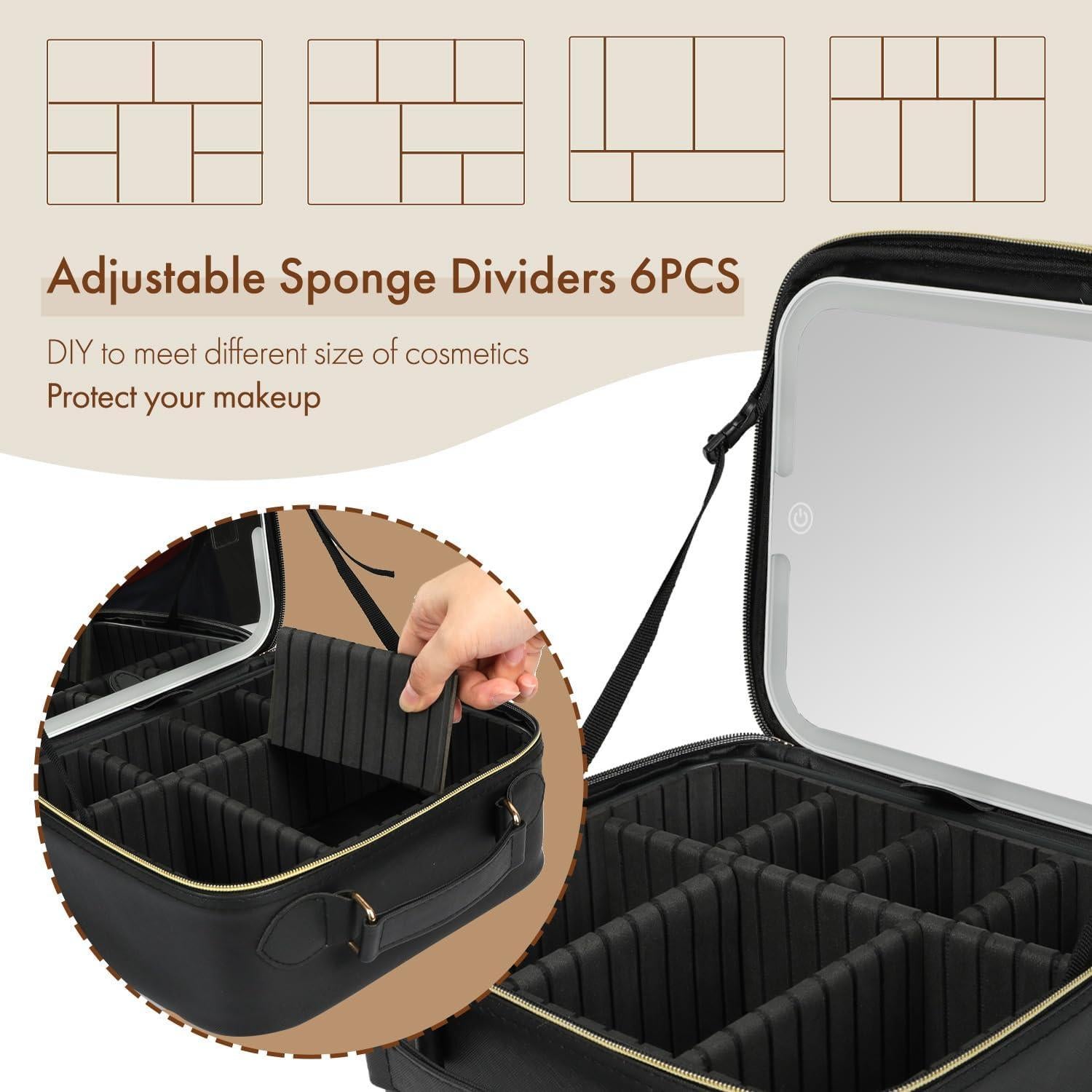 Bolsa de Maquillaje Behaesty con Espejo LED Tri-color 26.5x23.1cm