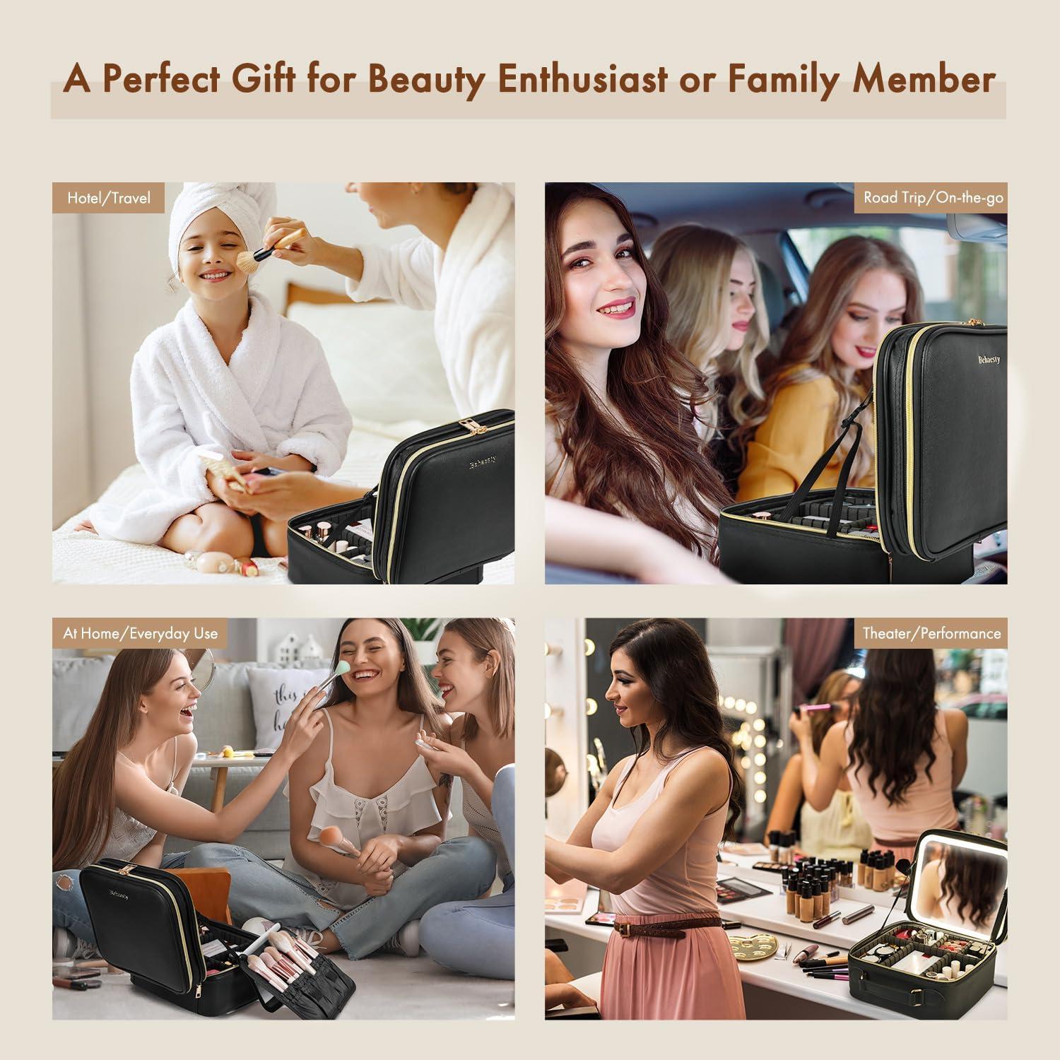 Bolsa de Maquillaje Behaesty con Espejo LED Tri-color 26.5x23.1cm