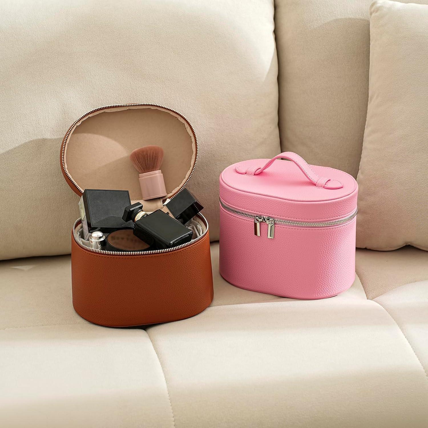 Bolsa de Maquillaje Rosa PU Impermeable con Divisores 20.3x14.5cm