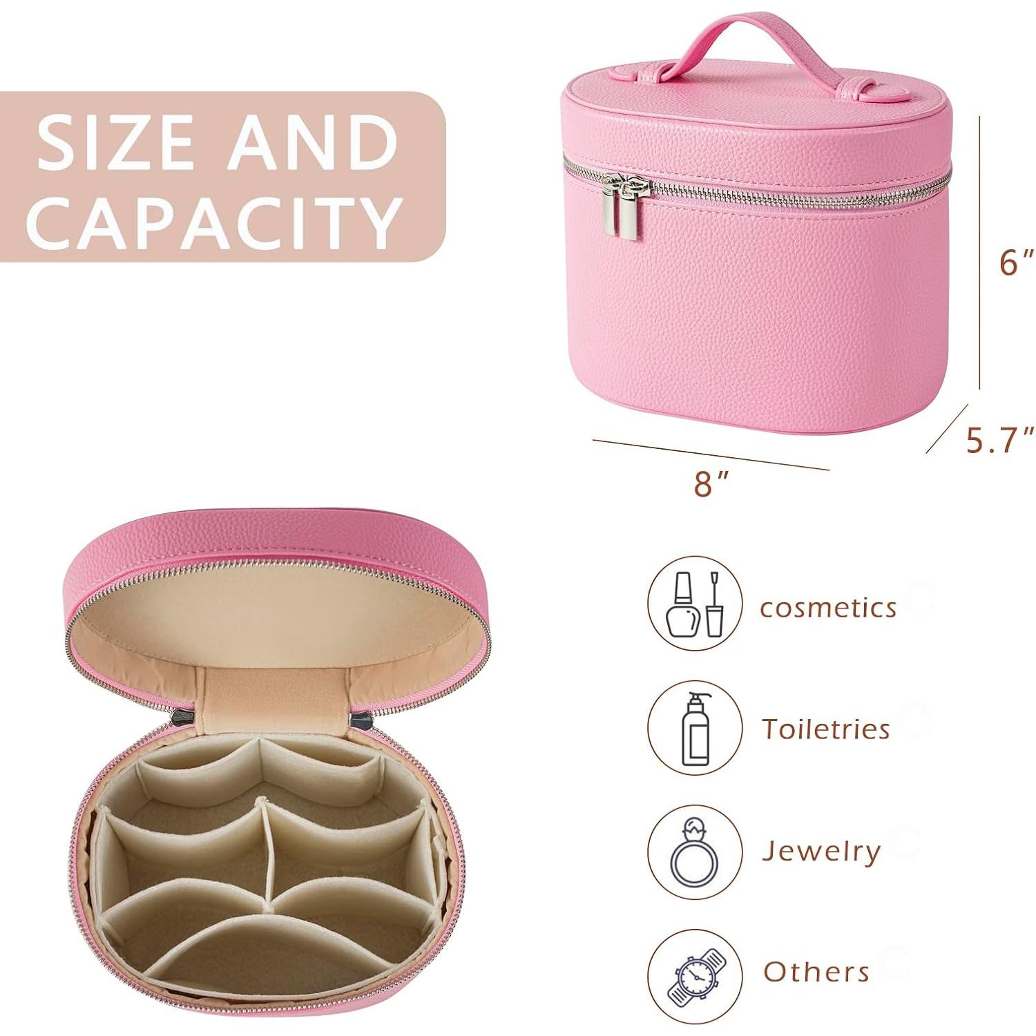 Bolsa de Maquillaje Rosa PU Impermeable con Divisores 20.3x14.5cm