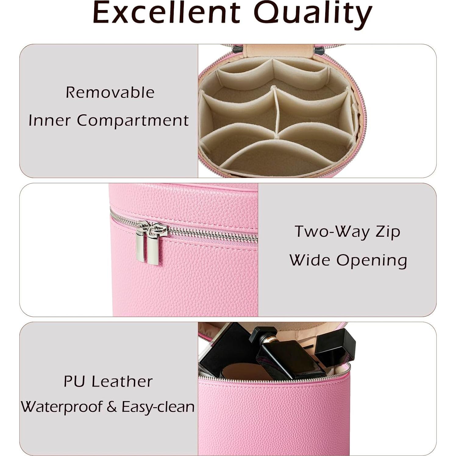 Bolsa de Maquillaje Rosa PU Impermeable con Divisores 20.3x14.5cm