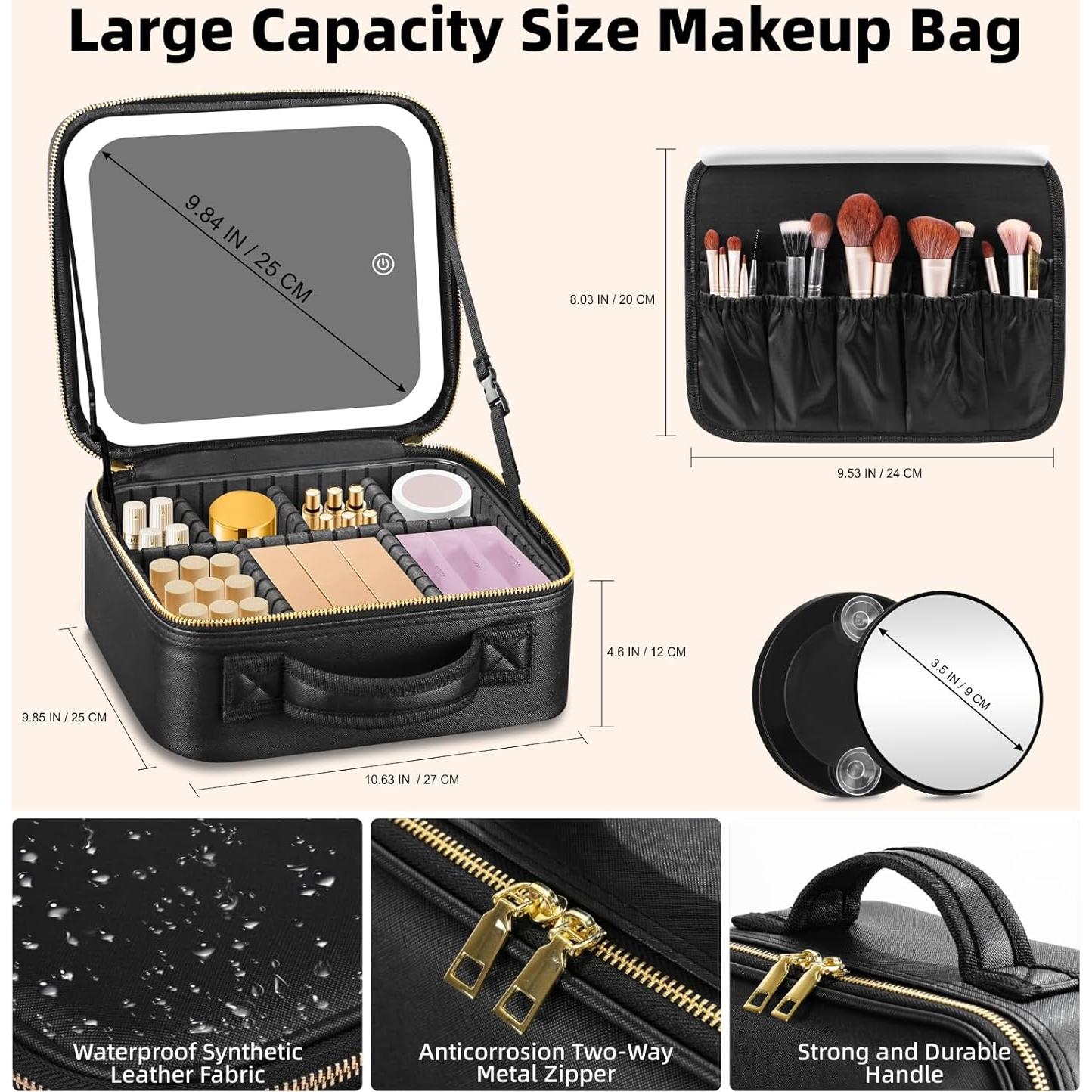 Estuche de Maquillaje RRtide con Espejo LED y Divisores Ajustables