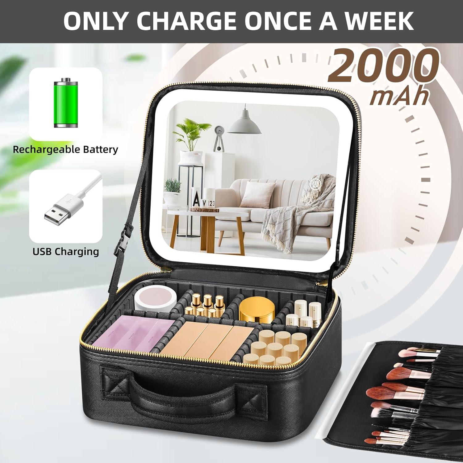 Estuche de Maquillaje RRtide con Espejo LED y Divisores Ajustables