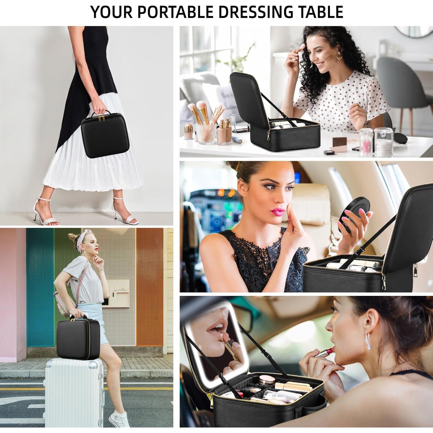 Estuche de Maquillaje RRtide con Espejo LED y Divisores Ajustables