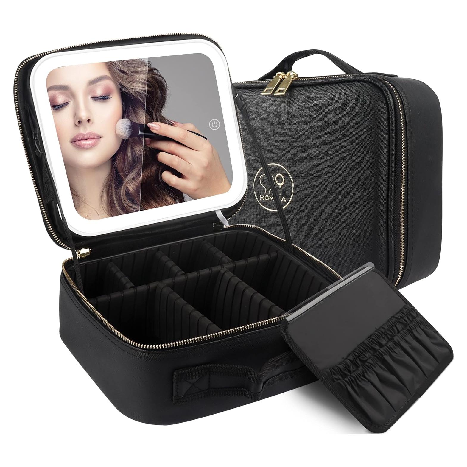 Bolsa de Maquillaje de Viaje MOMIRA con Espejo Iluminado Negro