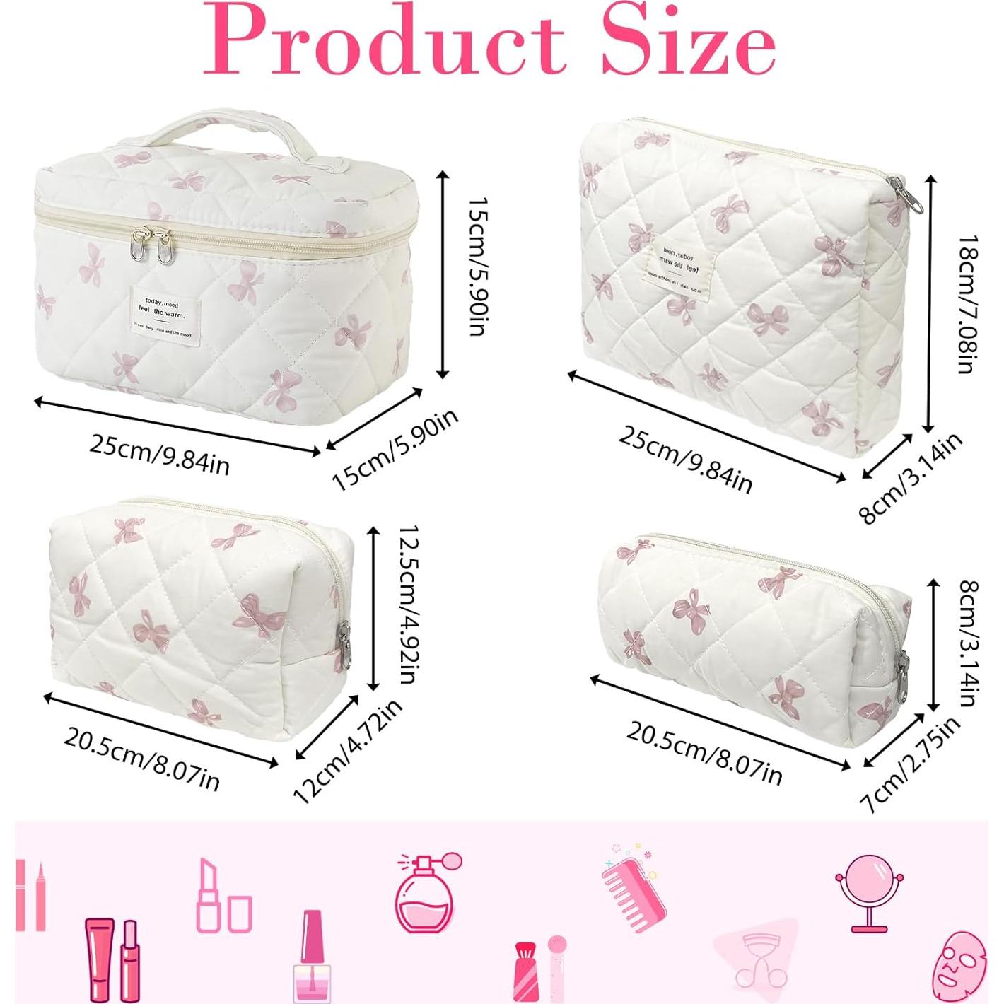 Bolsa de Maquillaje Acolchada Quilted Pinkbow 1 - 4 Piezas Rosa