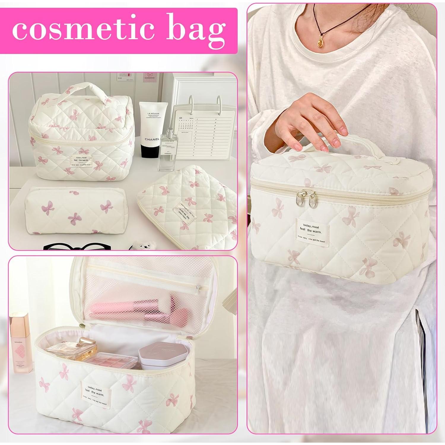 Bolsa de Maquillaje Acolchada Quilted Pinkbow 1 - 4 Piezas Rosa
