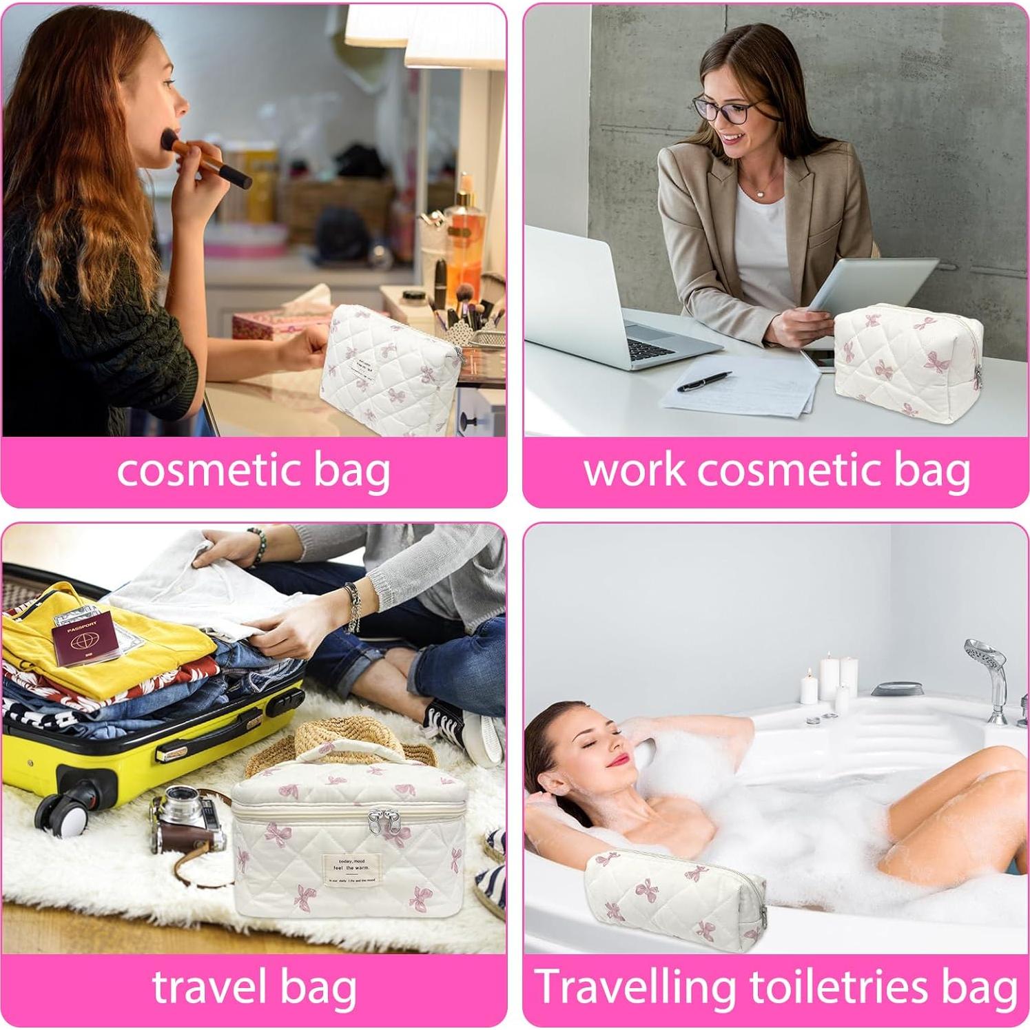 Bolsa de Maquillaje Acolchada Quilted Pinkbow 1 - 4 Piezas Rosa