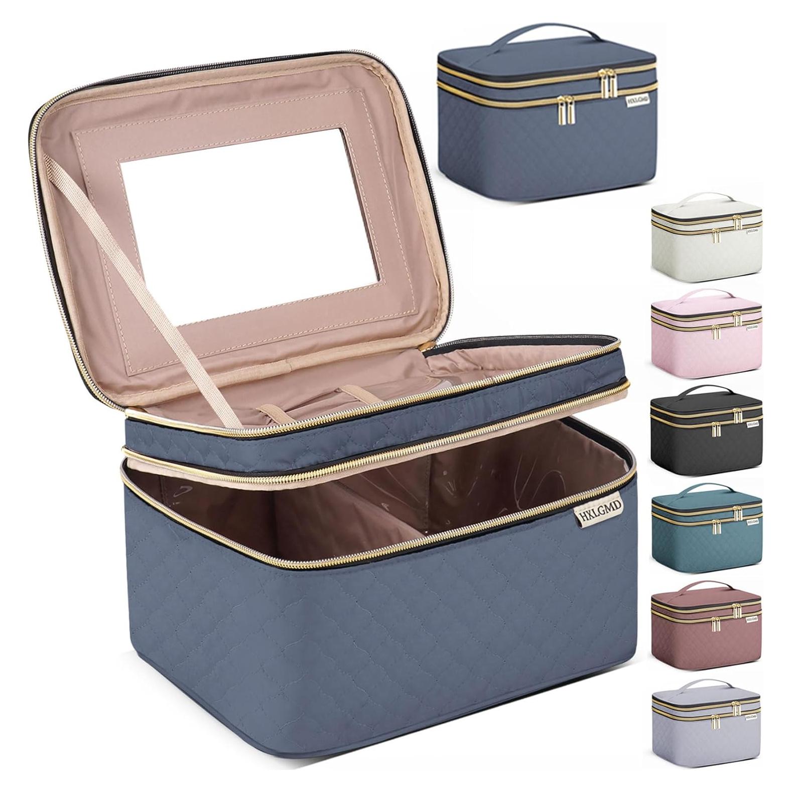 Bolsa de Maquillaje Grande HXLGMD con Espejo y Divisores 22.9x18x18cm