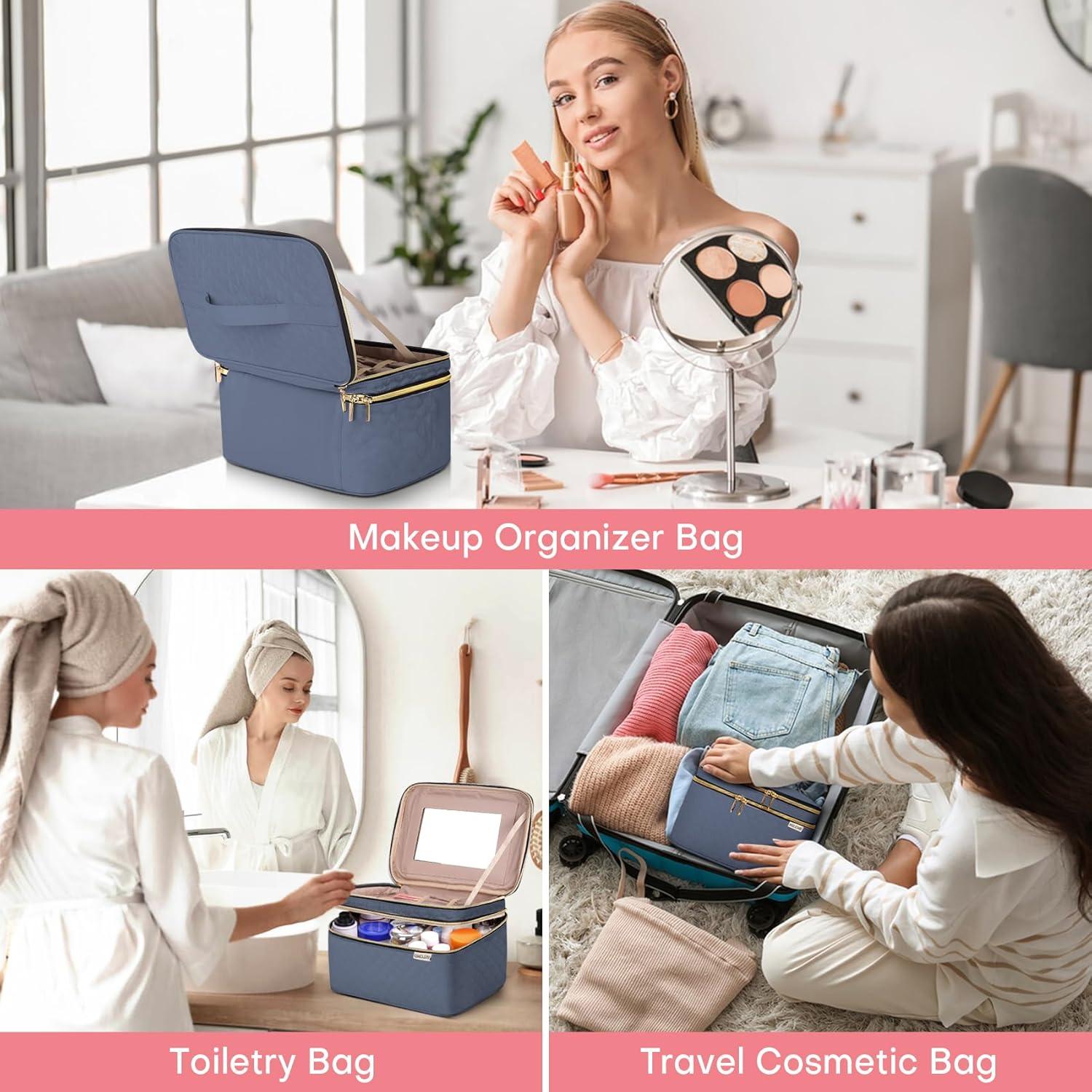 Bolsa de Maquillaje Grande HXLGMD con Espejo y Divisores 22.9x18x18cm