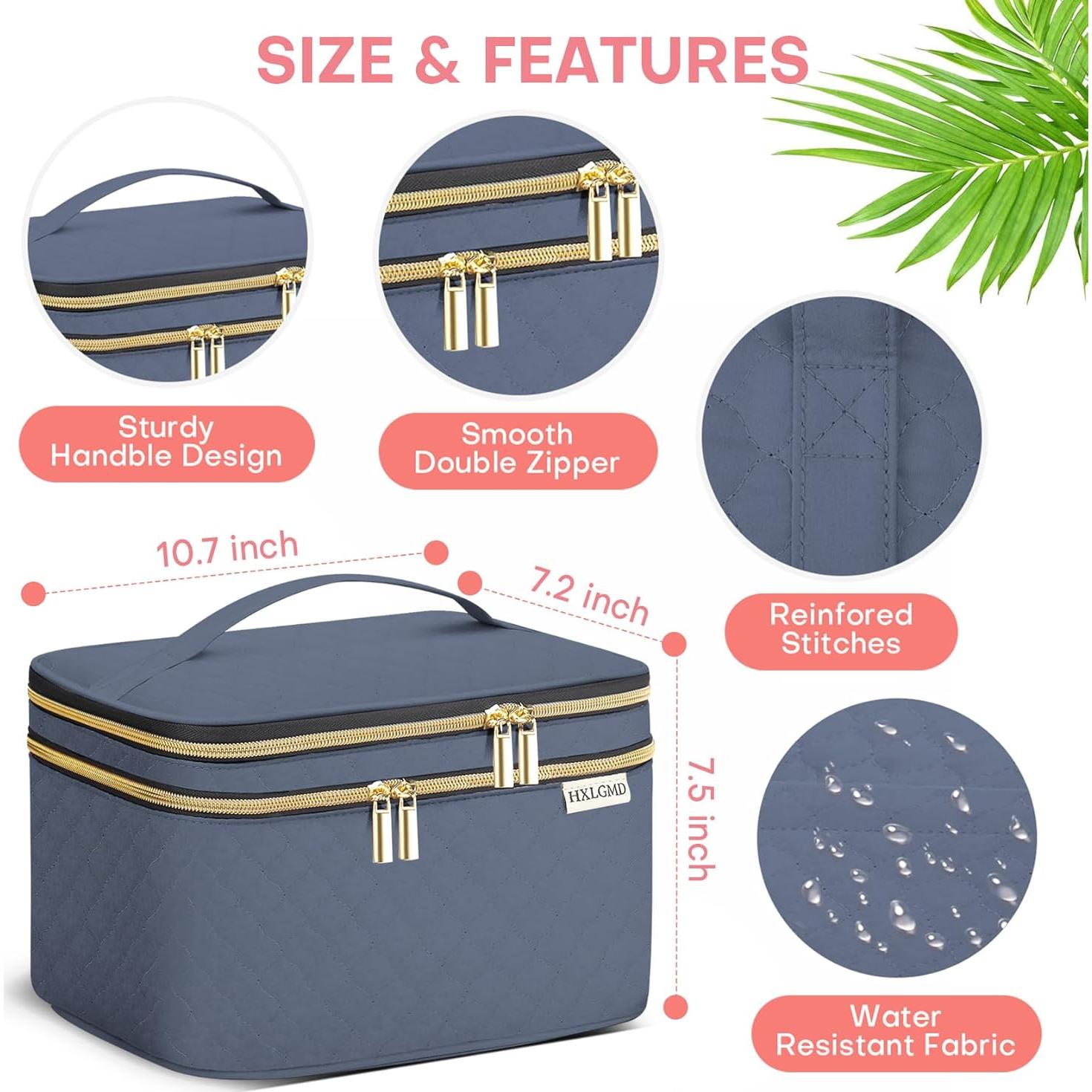 Bolsa de Maquillaje Grande HXLGMD con Espejo y Divisores 22.9x18x18cm