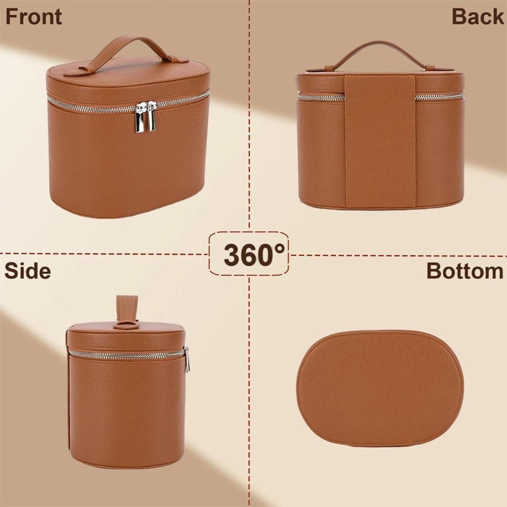 Bolsa de Maquillaje de Cuero YONGMAO Marrón con Compartimentos