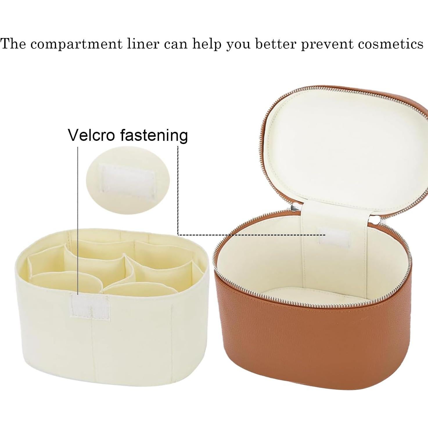 Bolsa de Maquillaje de Cuero YONGMAO Marrón con Compartimentos