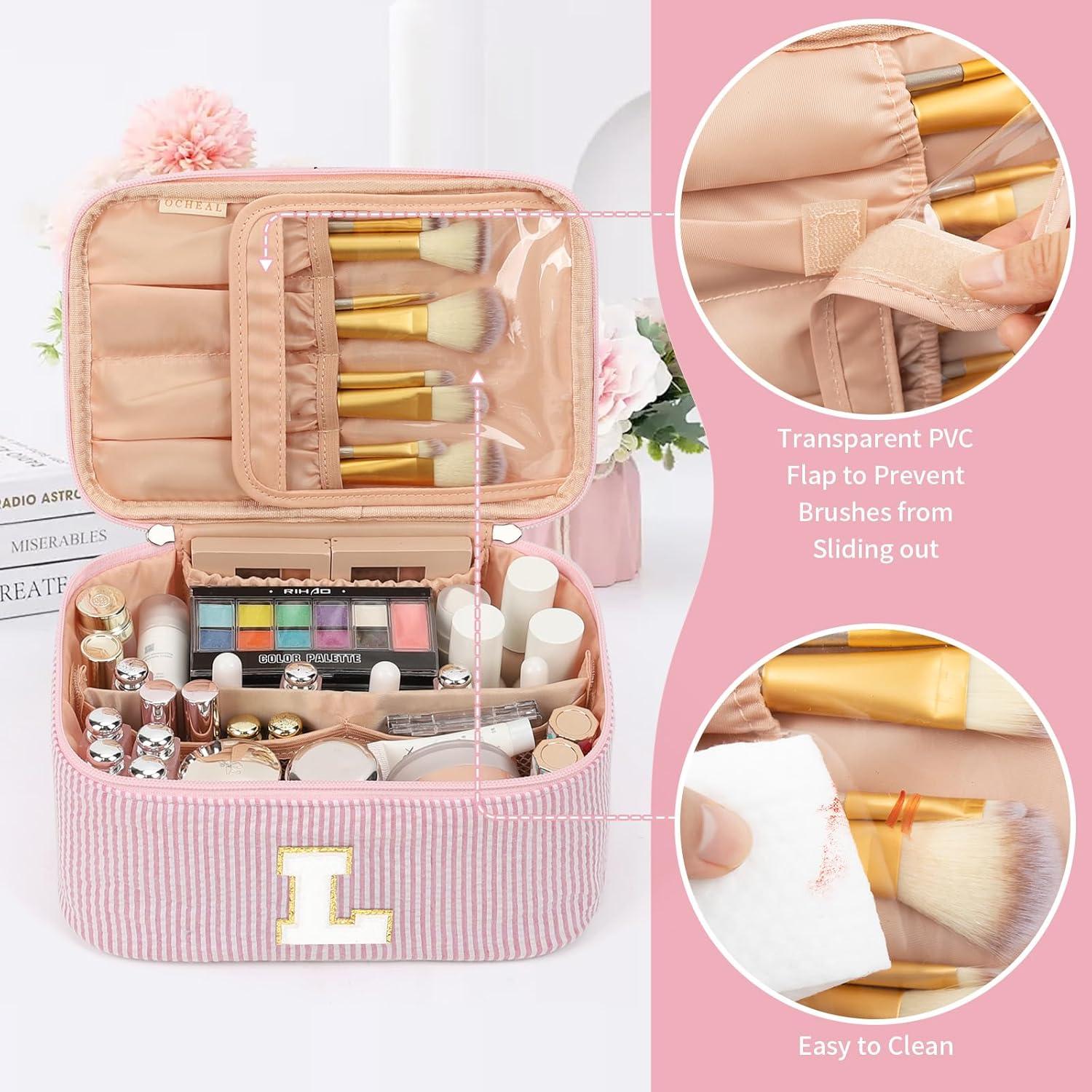 Bolsa de Maquillaje Rosa OCHEAL con Soporte para Brochas