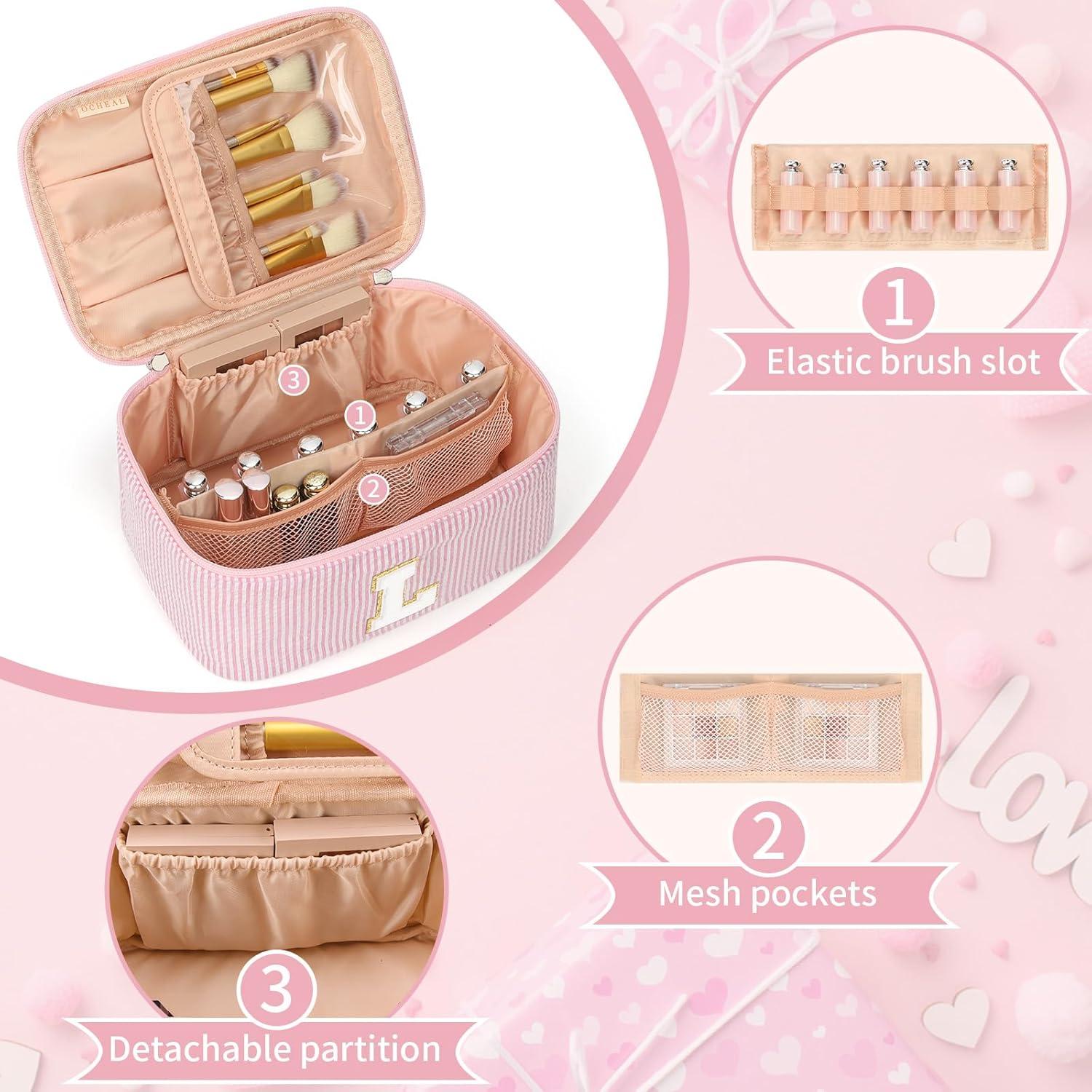 Bolsa de Maquillaje Rosa OCHEAL con Soporte para Brochas