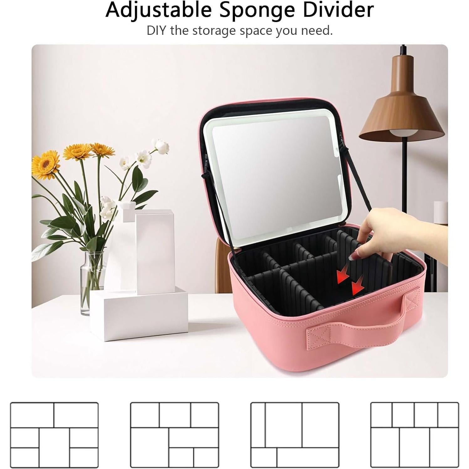 Bolsa de Maquillaje de Viaje SLUMAZI con Espejo LED Rosa