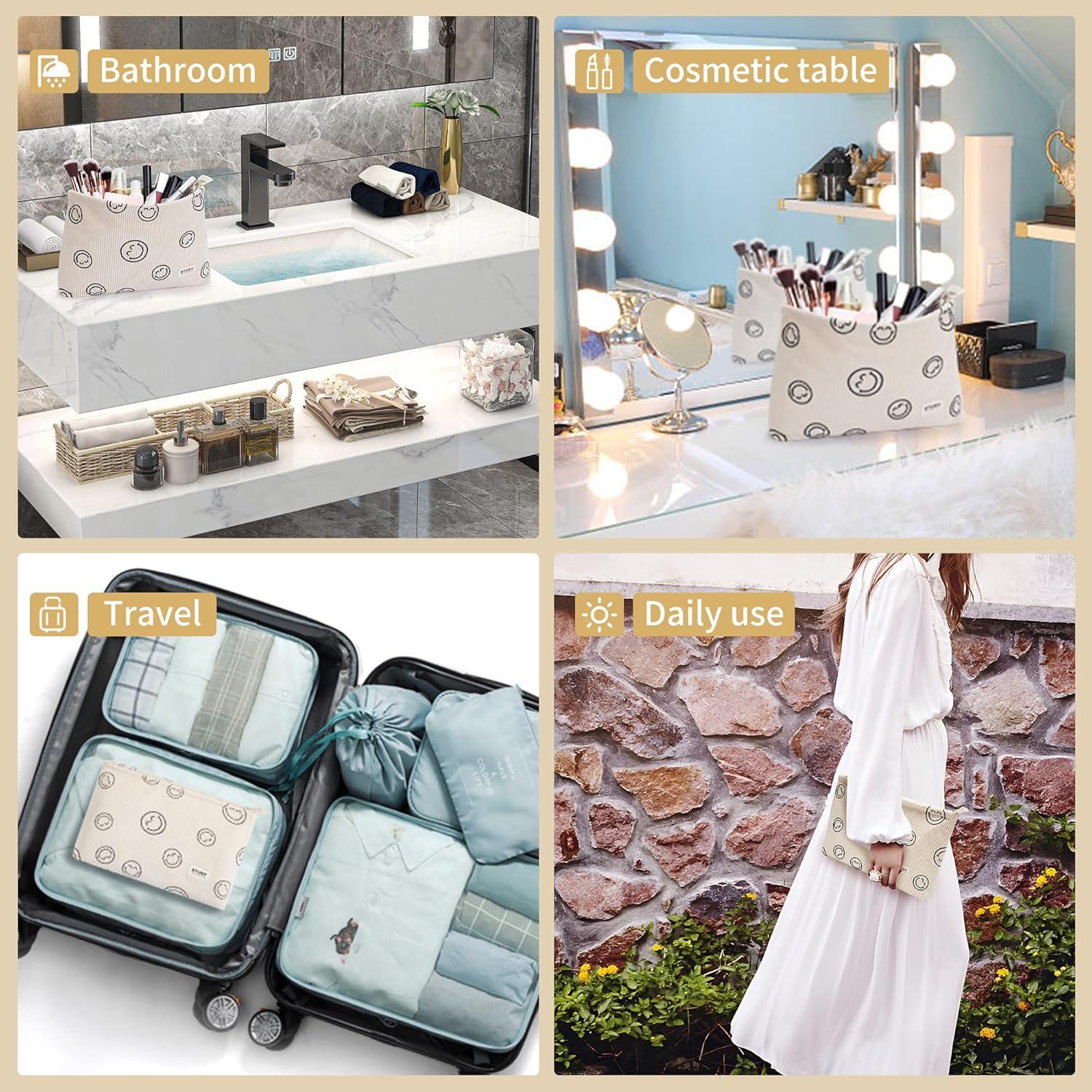 Bolsa de Maquillaje WLLWOO 2 Piezas Impermeable Corduroy