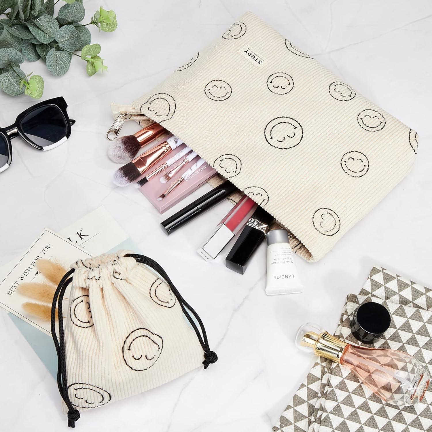 Bolsa de Maquillaje WLLWOO 2 Piezas Impermeable Corduroy