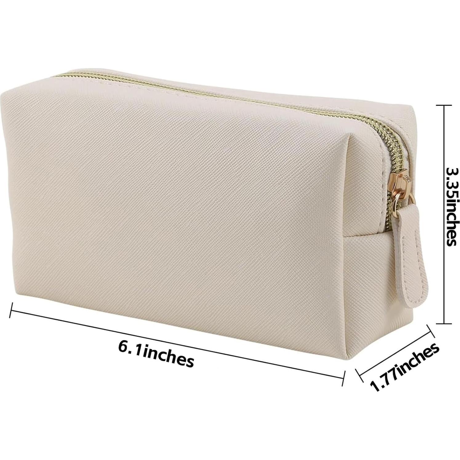 Bolsa de Maquillaje de Cuero PU Beige Mediana para Viaje