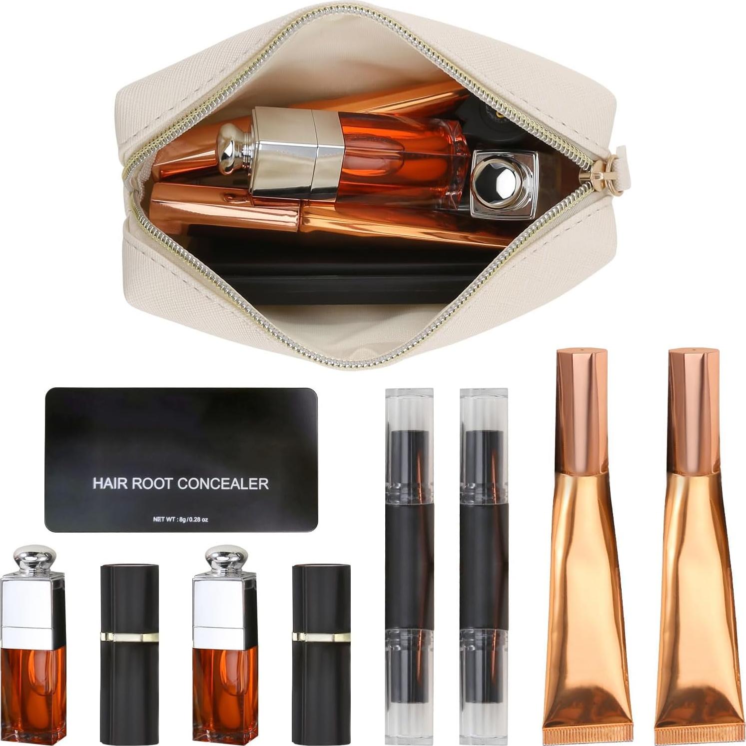 Bolsa de Maquillaje de Cuero PU Beige Mediana para Viaje