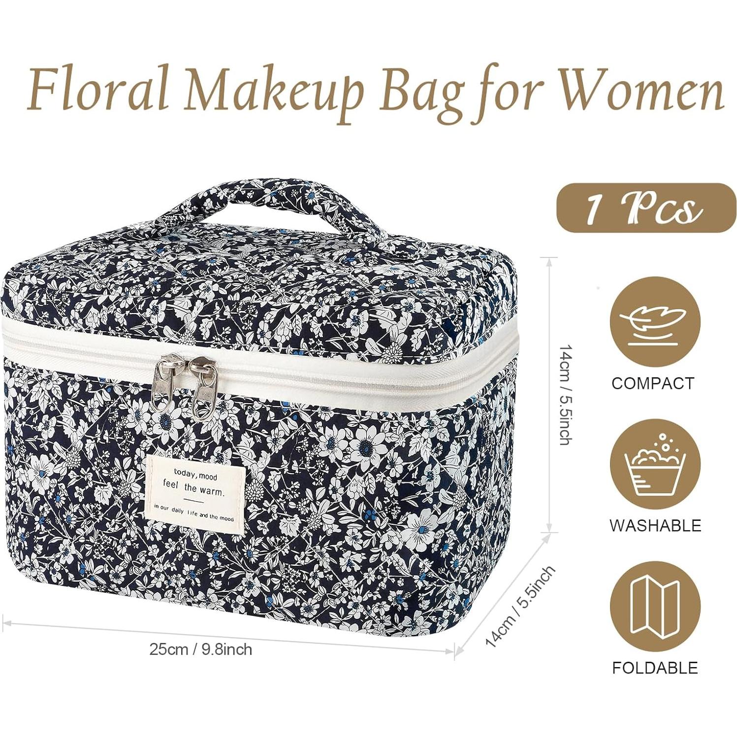 Bolsa de Maquillaje Acolchada Givurao Floral Rosa 25.4x15.2cm