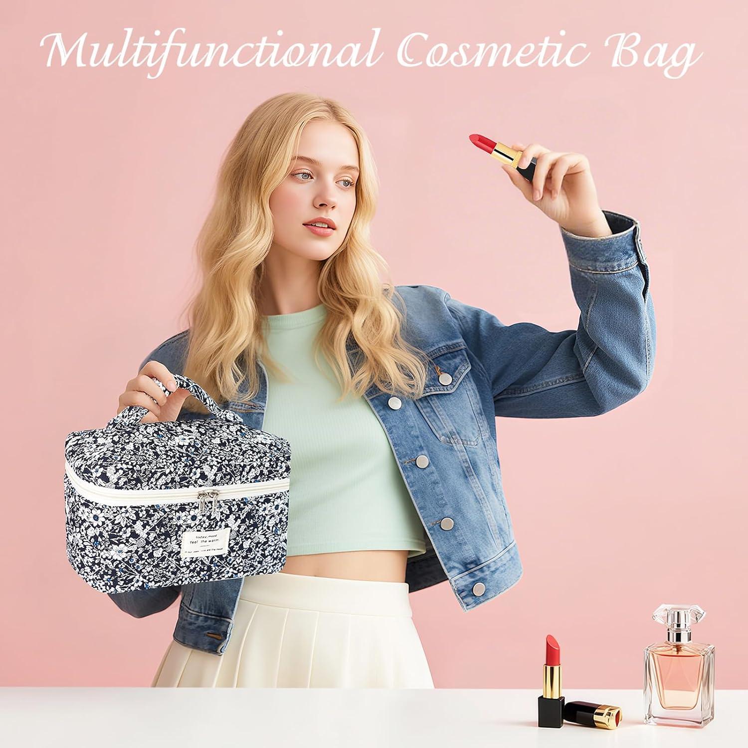 Bolsa de Maquillaje Acolchada Givurao Floral Rosa 25.4x15.2cm