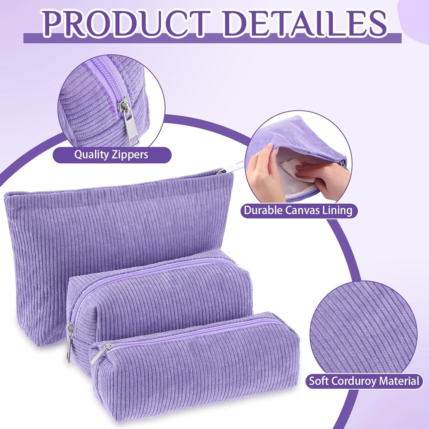 Juego de 3 Bolsas de Maquillaje Huhumy Corduroy Púrpura