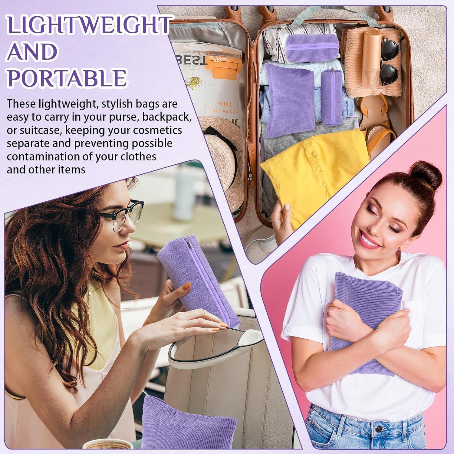 Juego de 3 Bolsas de Maquillaje Huhumy Corduroy Púrpura