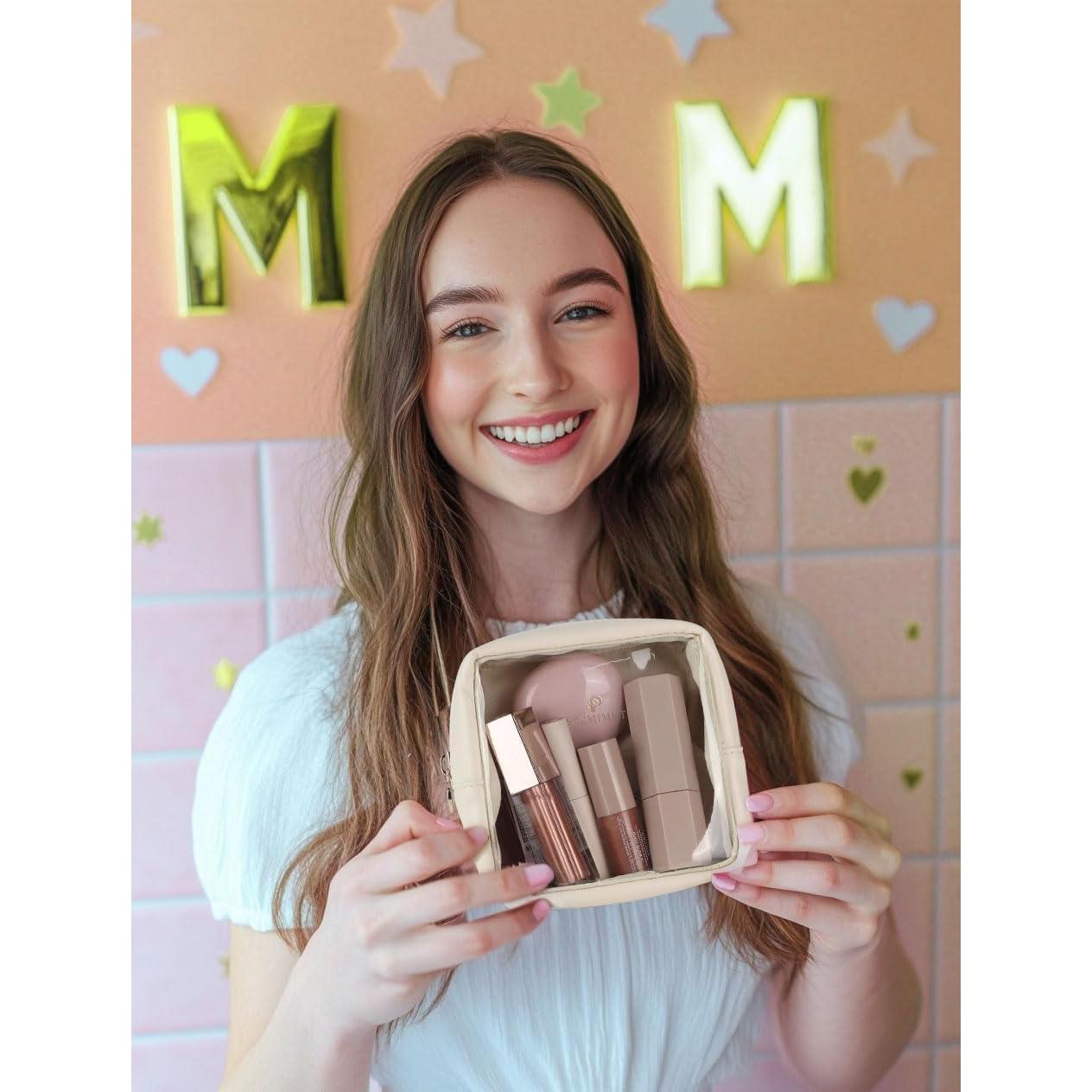 Bolsa de Maquillaje Mini Pocmimut Beige Transparente 13x13cm