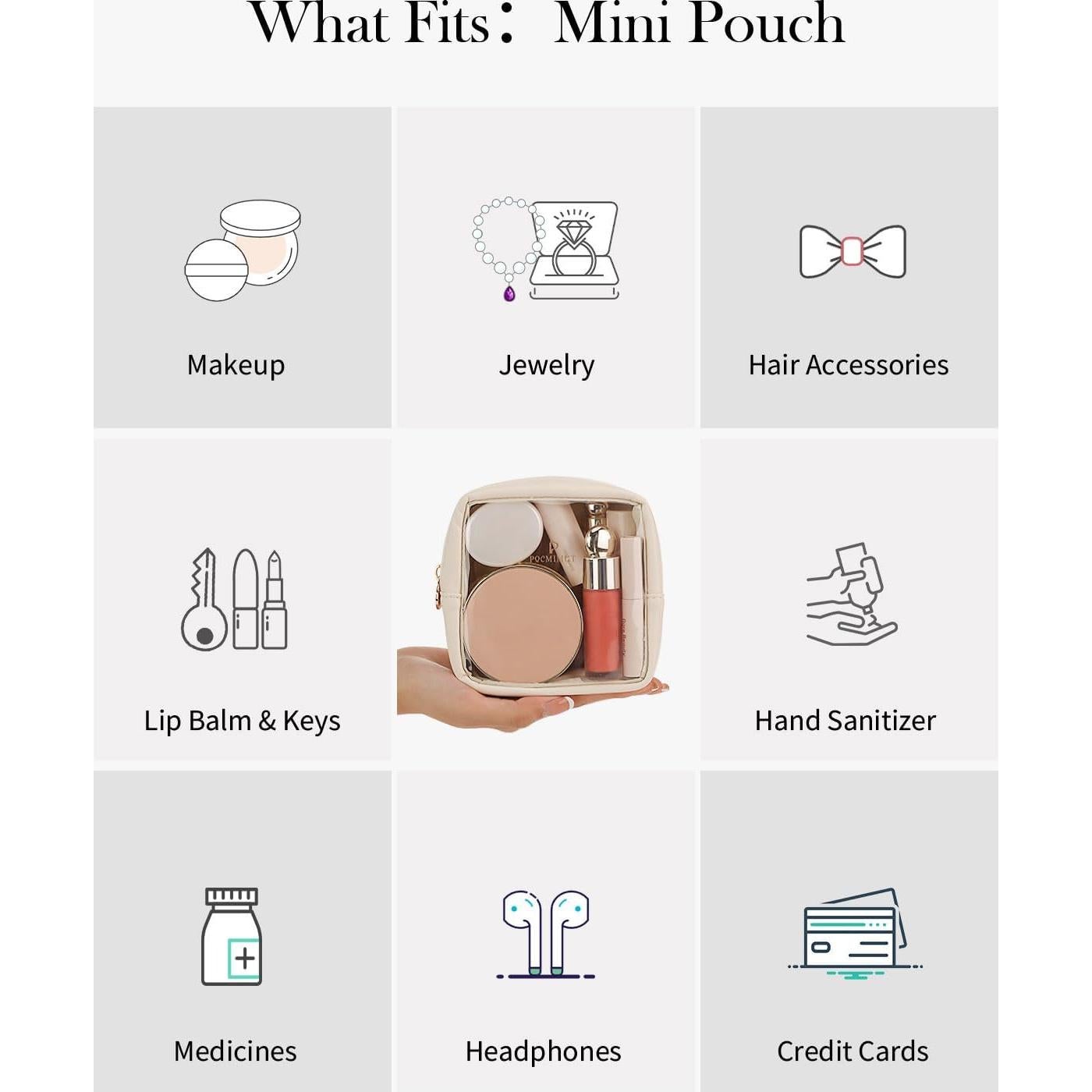 Bolsa de Maquillaje Mini Pocmimut Beige Transparente 13x13cm